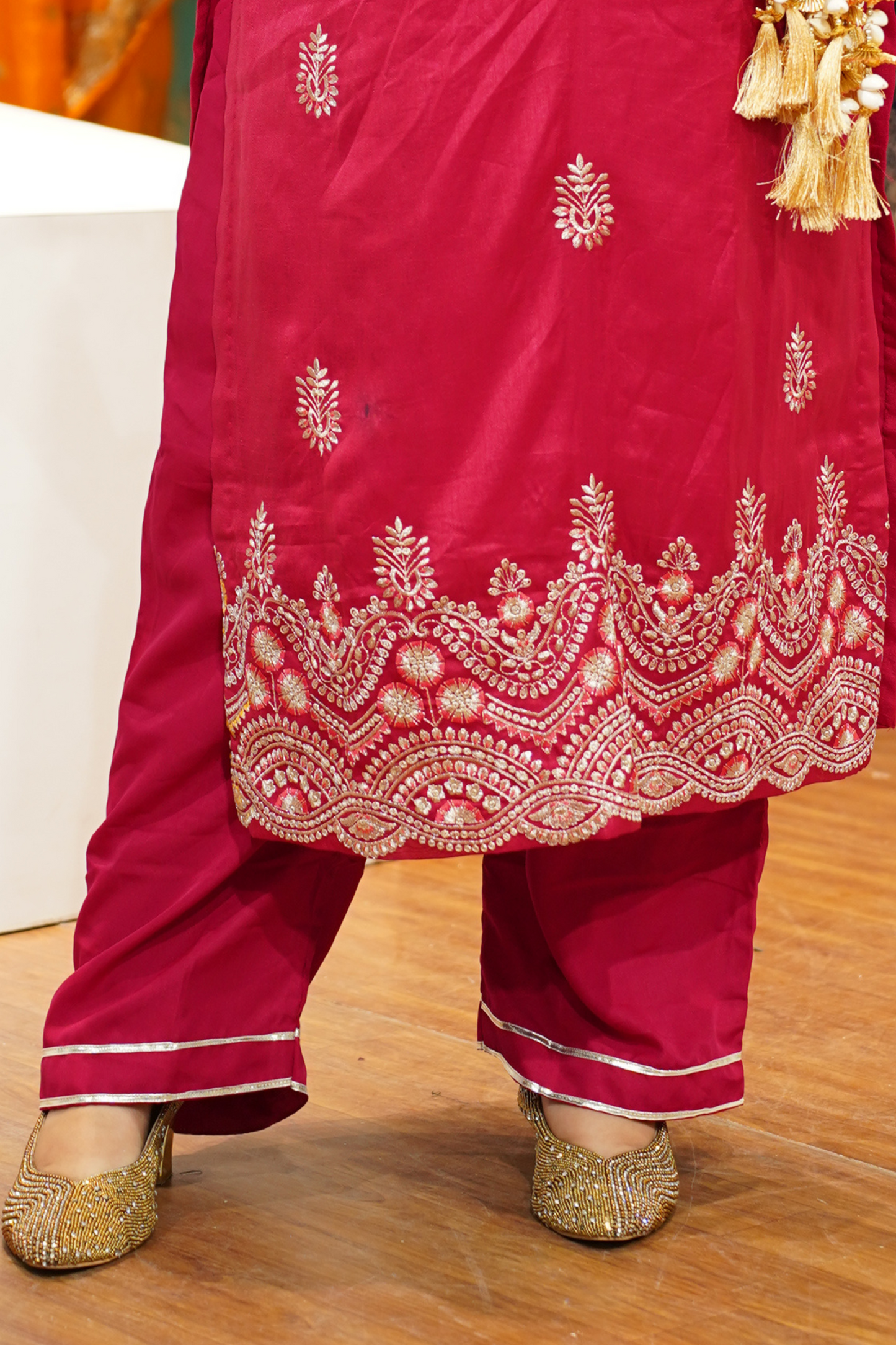 Shagun Red Embroidered Fancy Suit