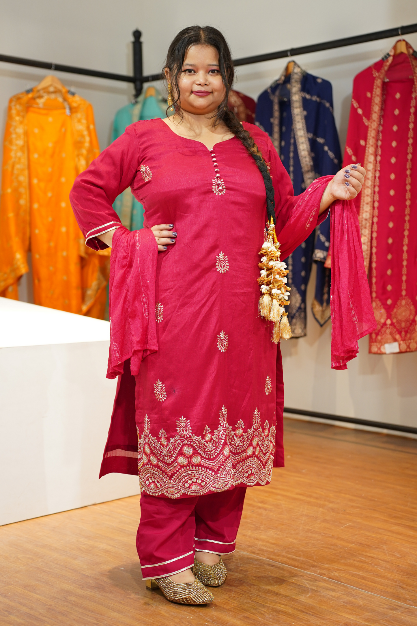 Shagun Red Embroidered Fancy Suit