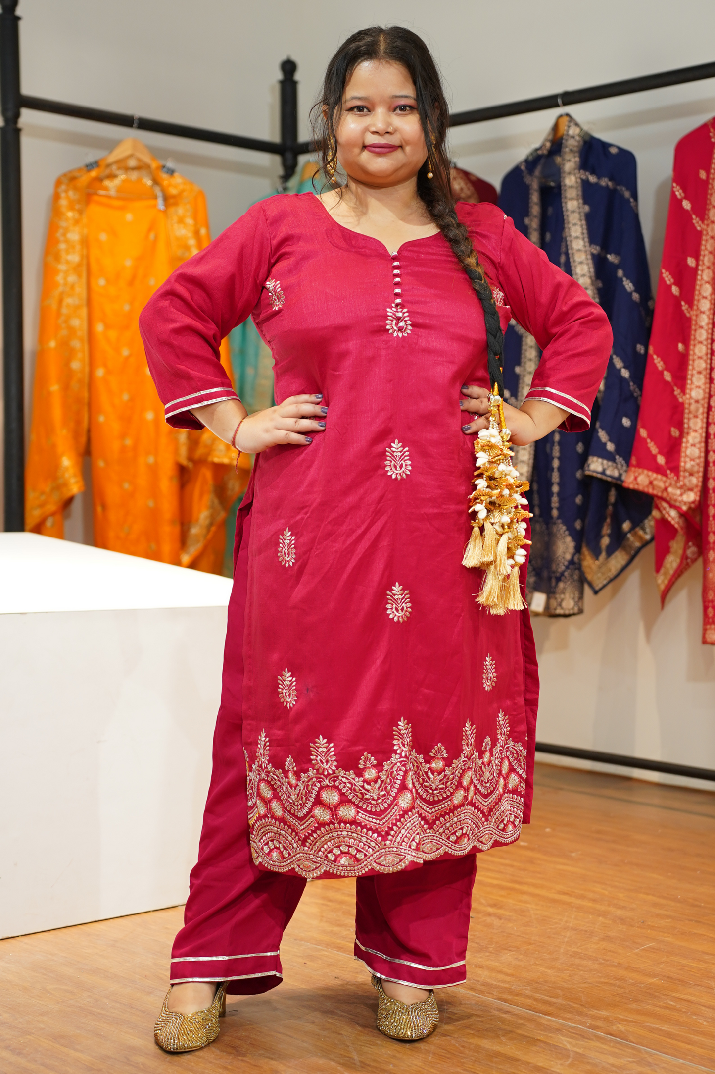 Shagun Red Embroidered Fancy Suit