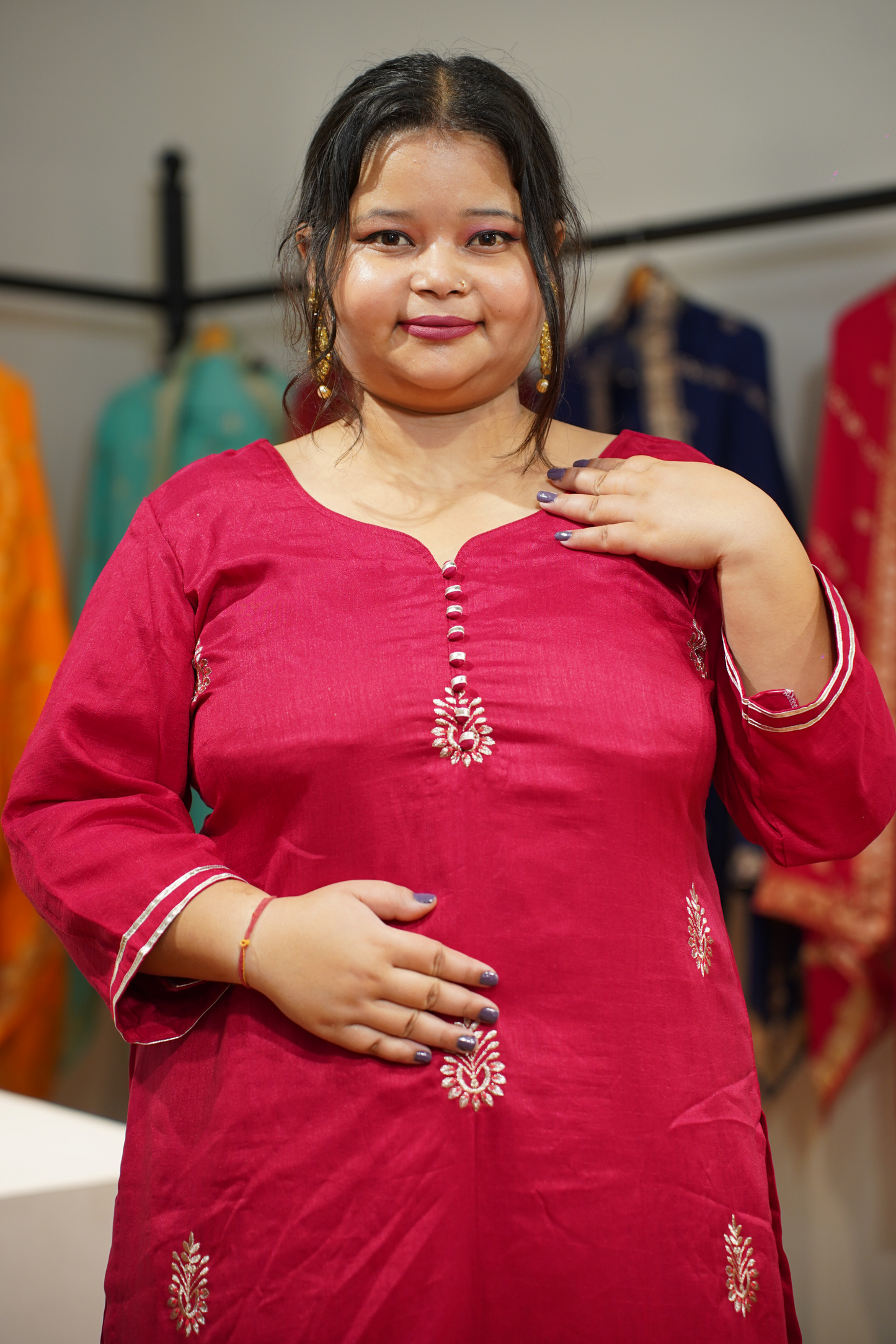 Shagun Red Embroidered Fancy Suit