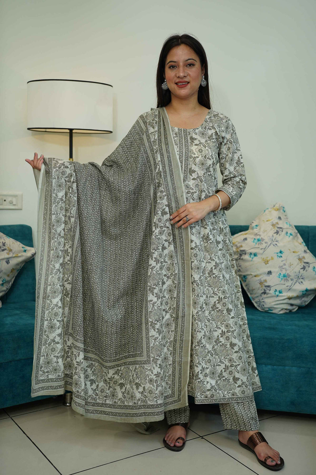 Women'S Gorgeous Blue And Mustard Anarkali Plus Size