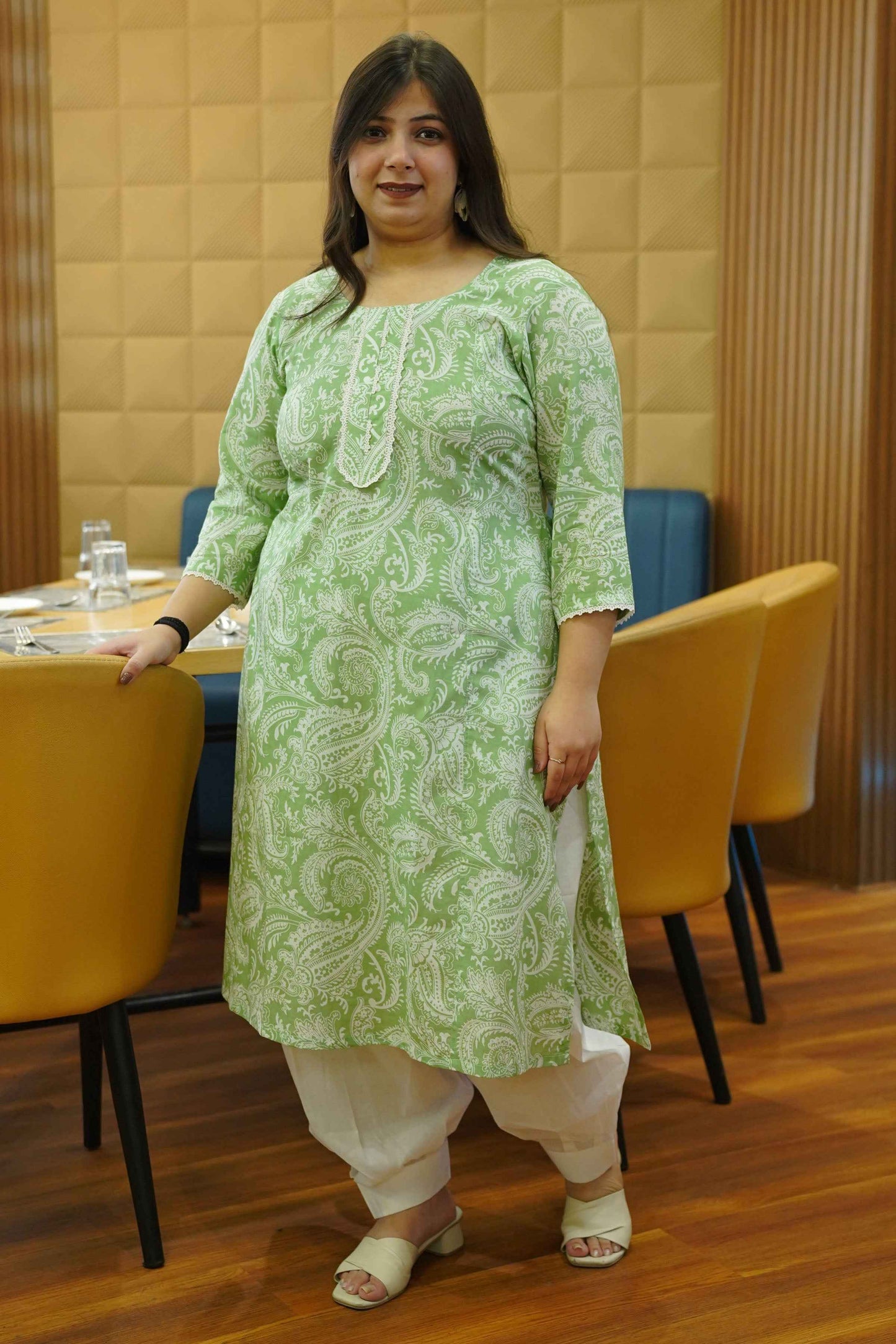 Soft Mint Bagh Kali Cotton Kurta