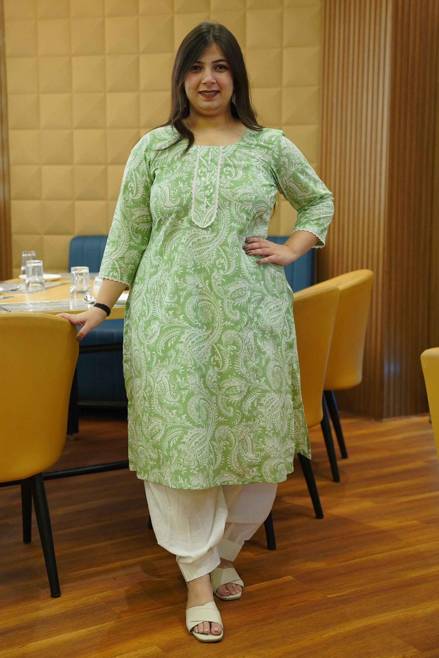 Soft Mint Bagh Kali Cotton Kurta