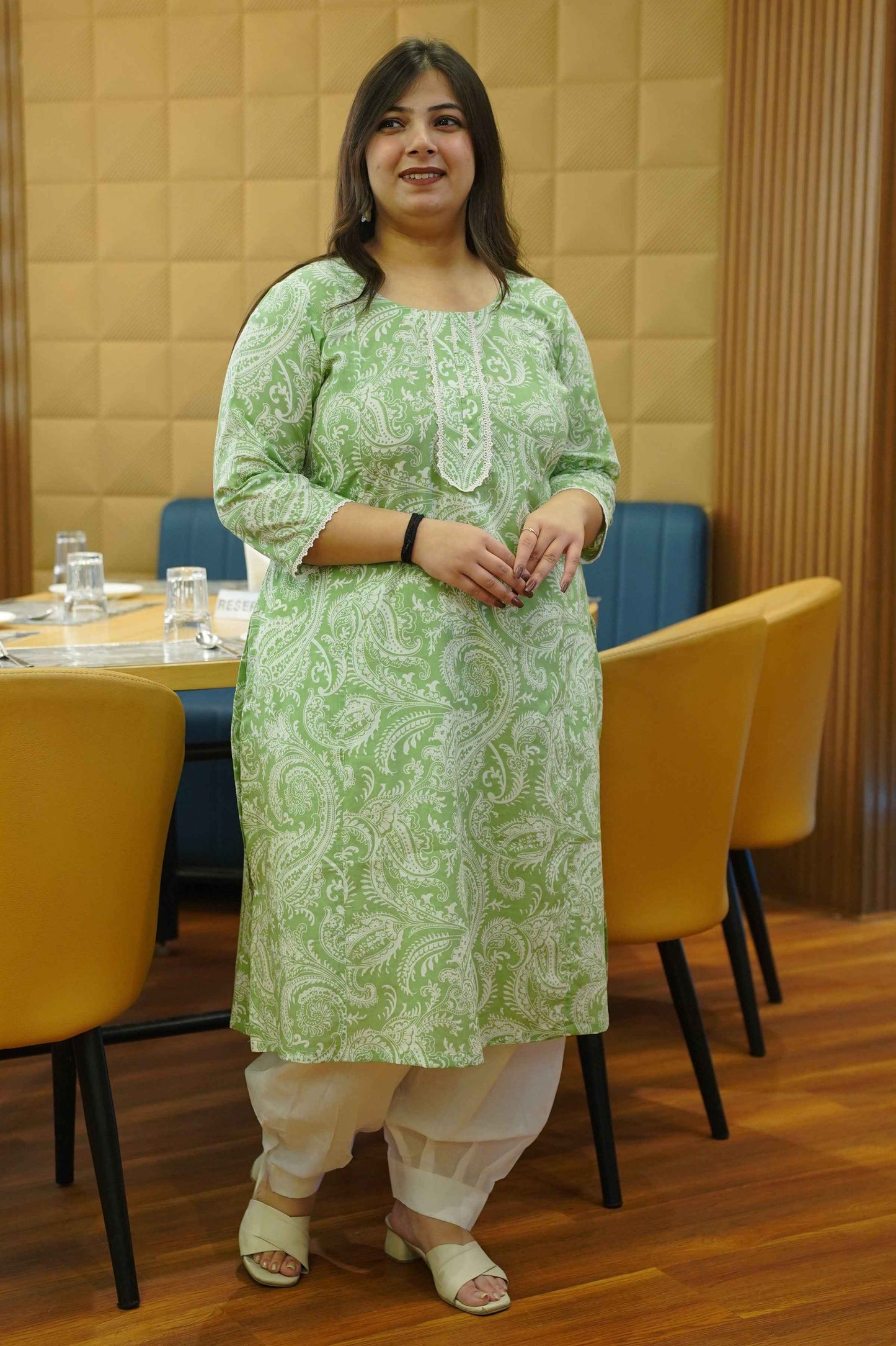 Soft Mint Bagh Kali Cotton Kurta