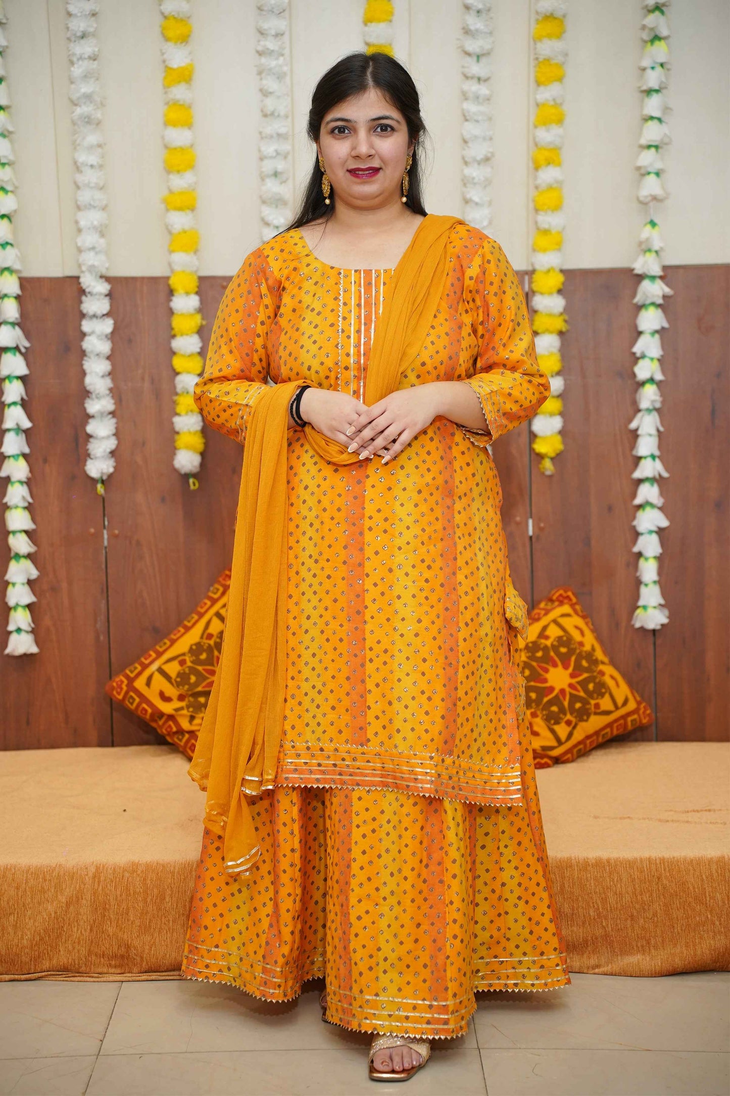 Sunny Yellow Foiled Skirt Suit