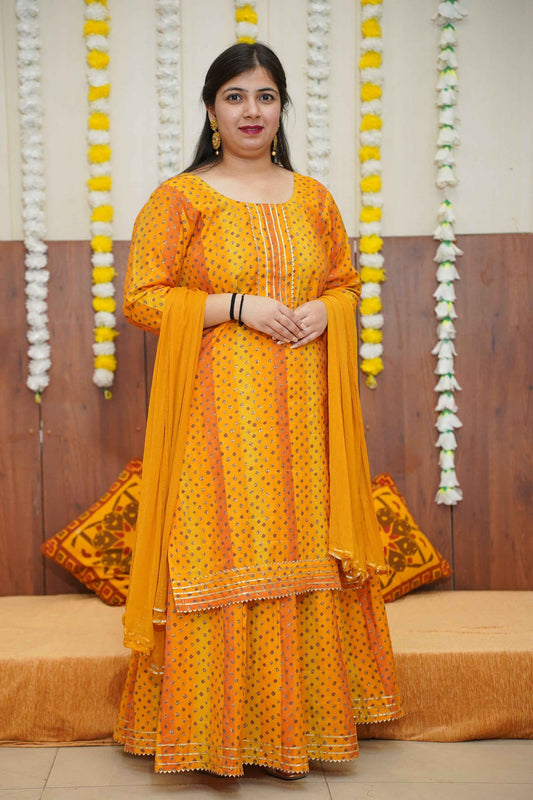 Sunny Yellow Foiled Skirt Suit