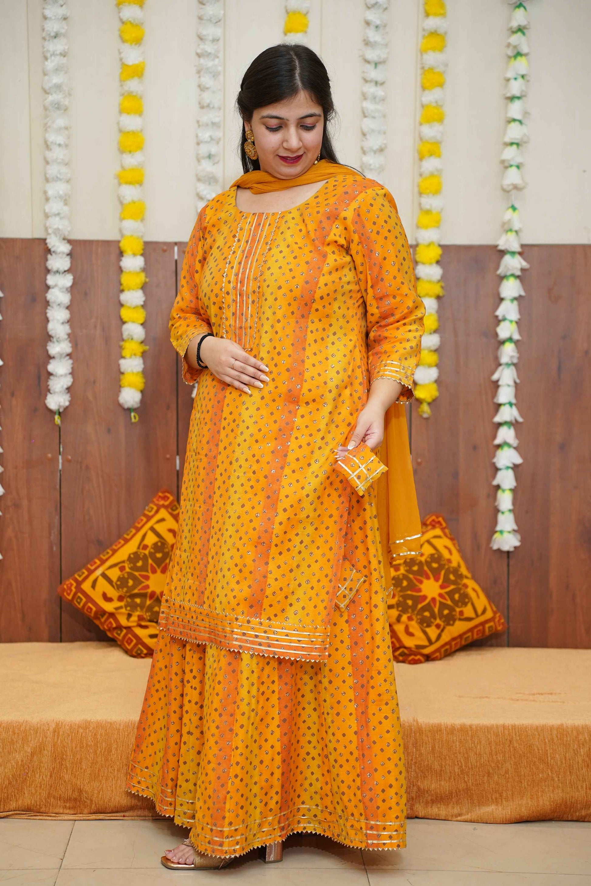 Sunny Yellow Foiled Skirt Suit