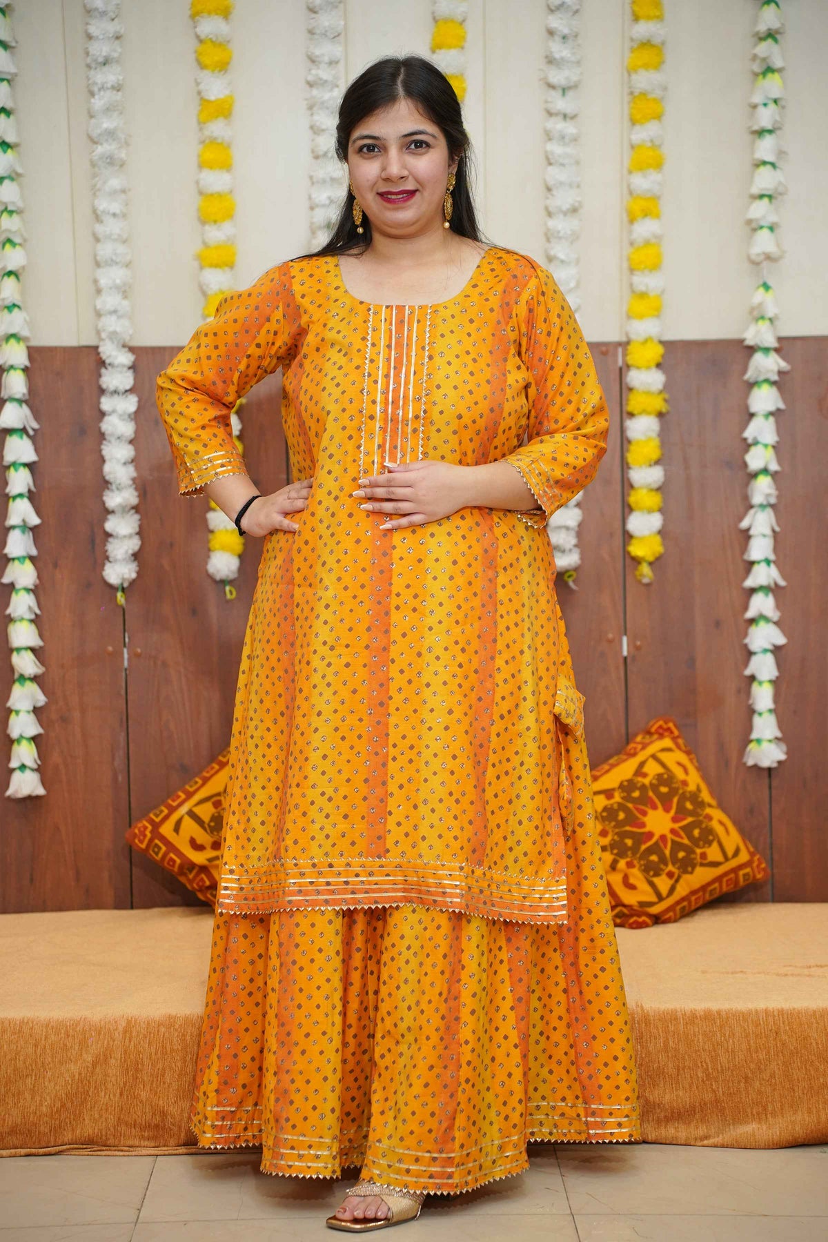 Sunny Yellow Foiled Skirt Suit