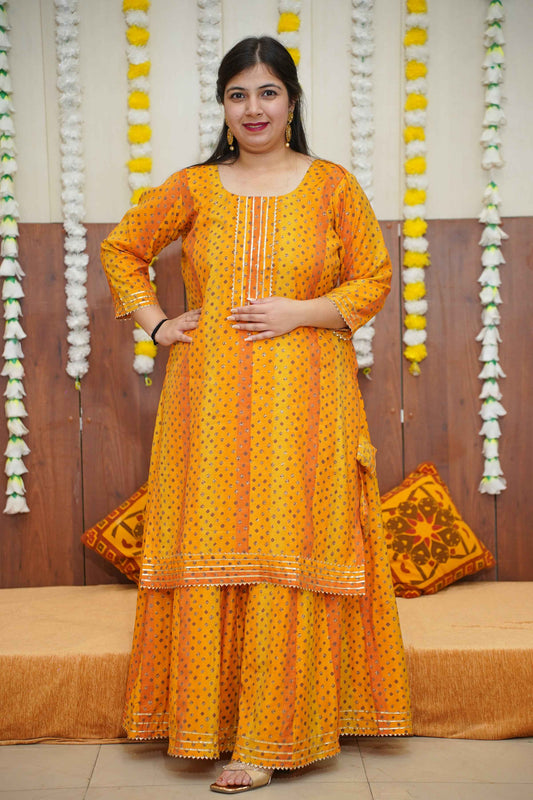Sunny Yellow Foiled Skirt Suit