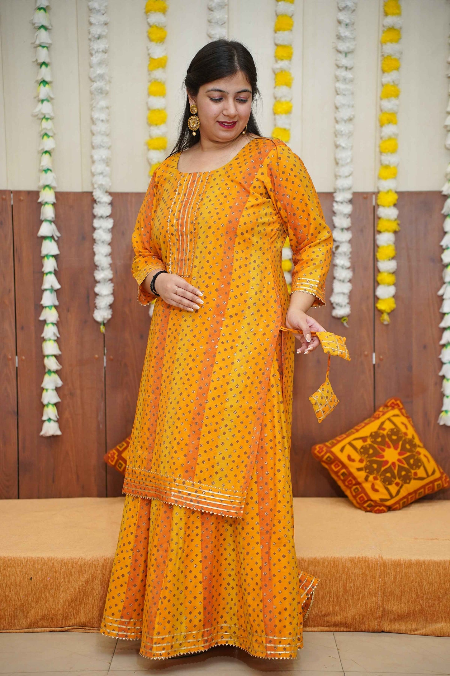 Sunny Yellow Foiled Skirt Suit