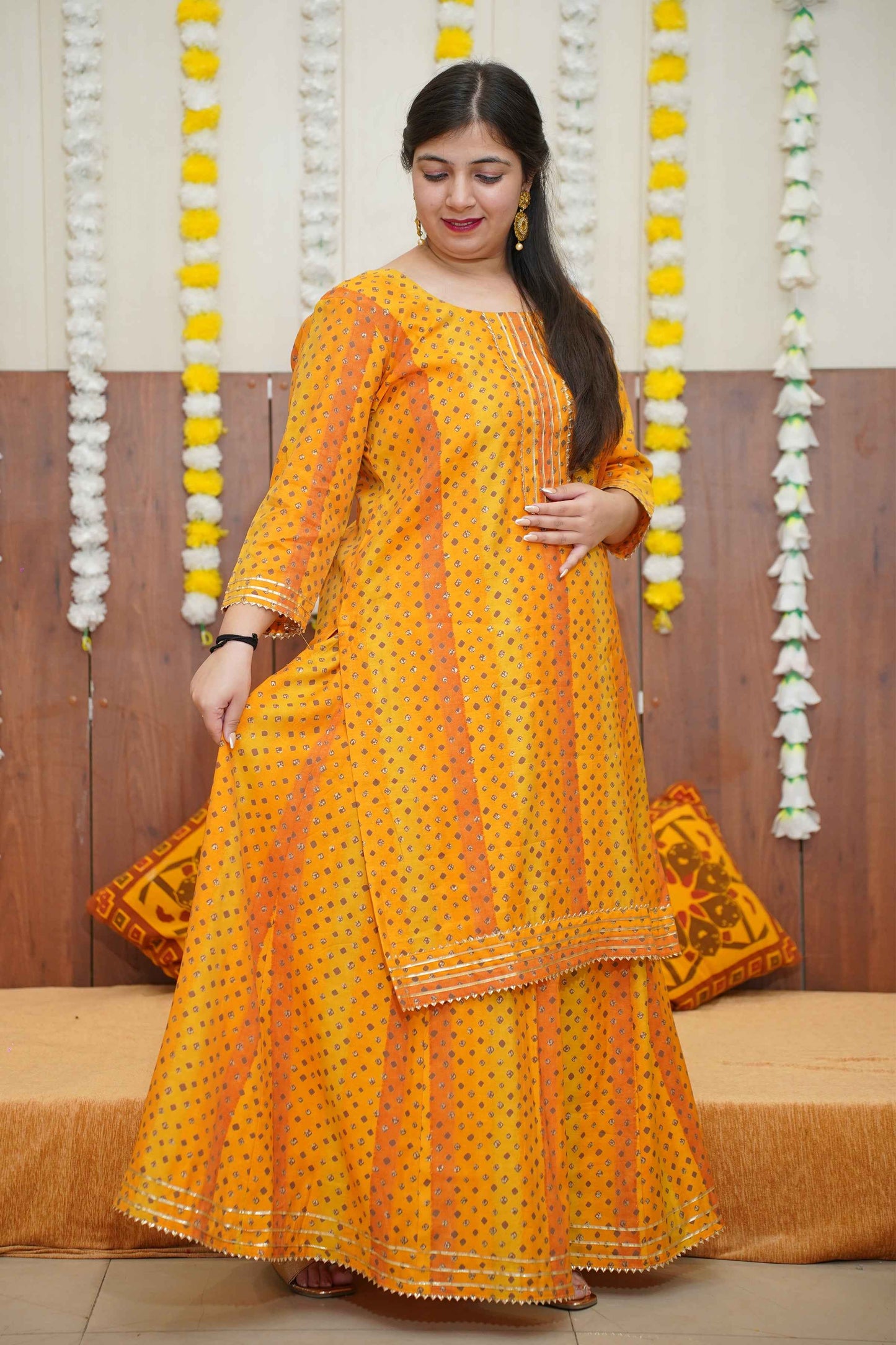 Sunny Yellow Foiled Skirt Suit