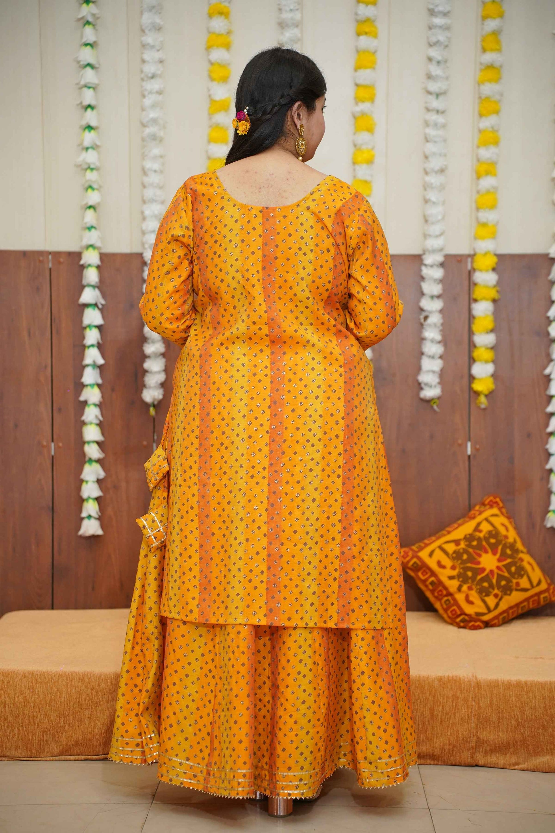 Sunny Yellow Foiled Skirt Suit