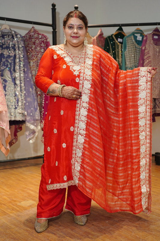 Surkh Laal Suit Set With Zari Embroidery