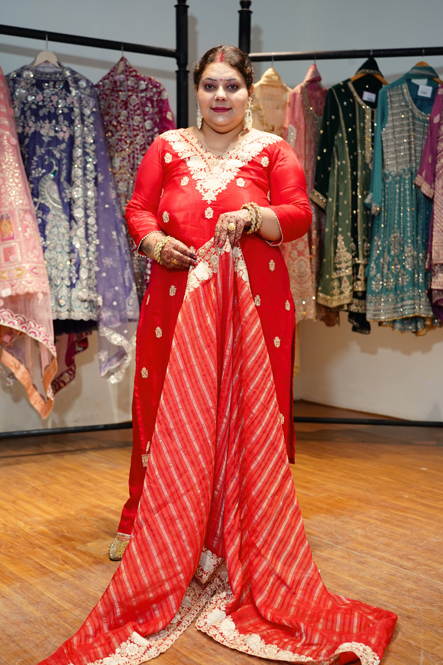 Surkh Laal Suit Set With Zari Embroidery