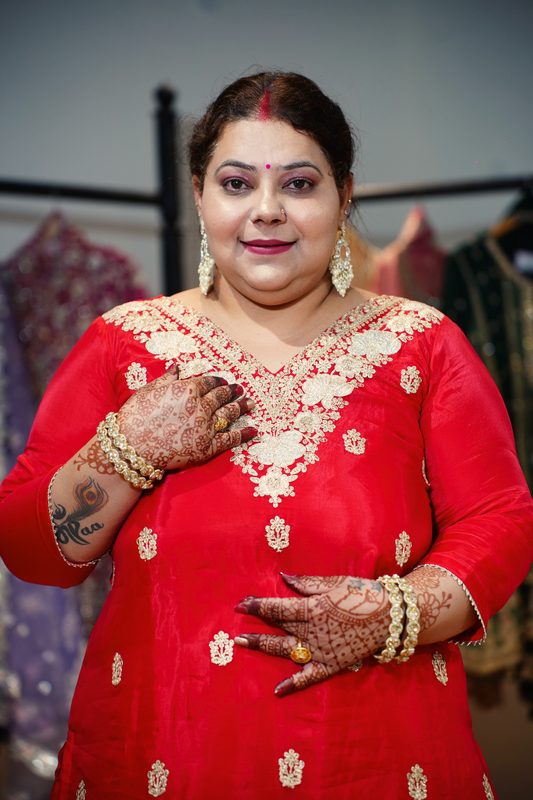 Surkh Laal Suit Set With Zari Embroidery