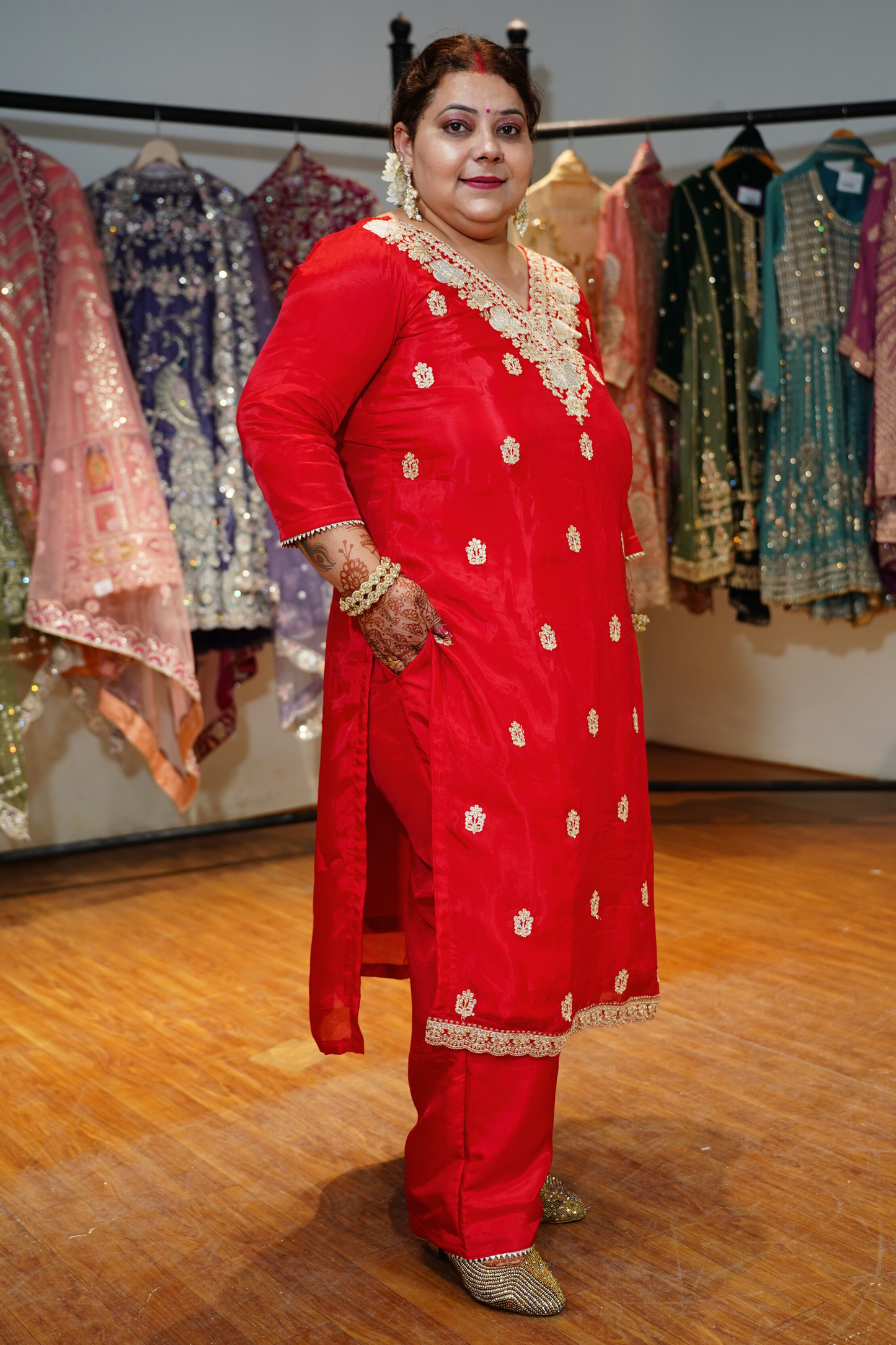 Surkh Laal Suit Set With Zari Embroidery