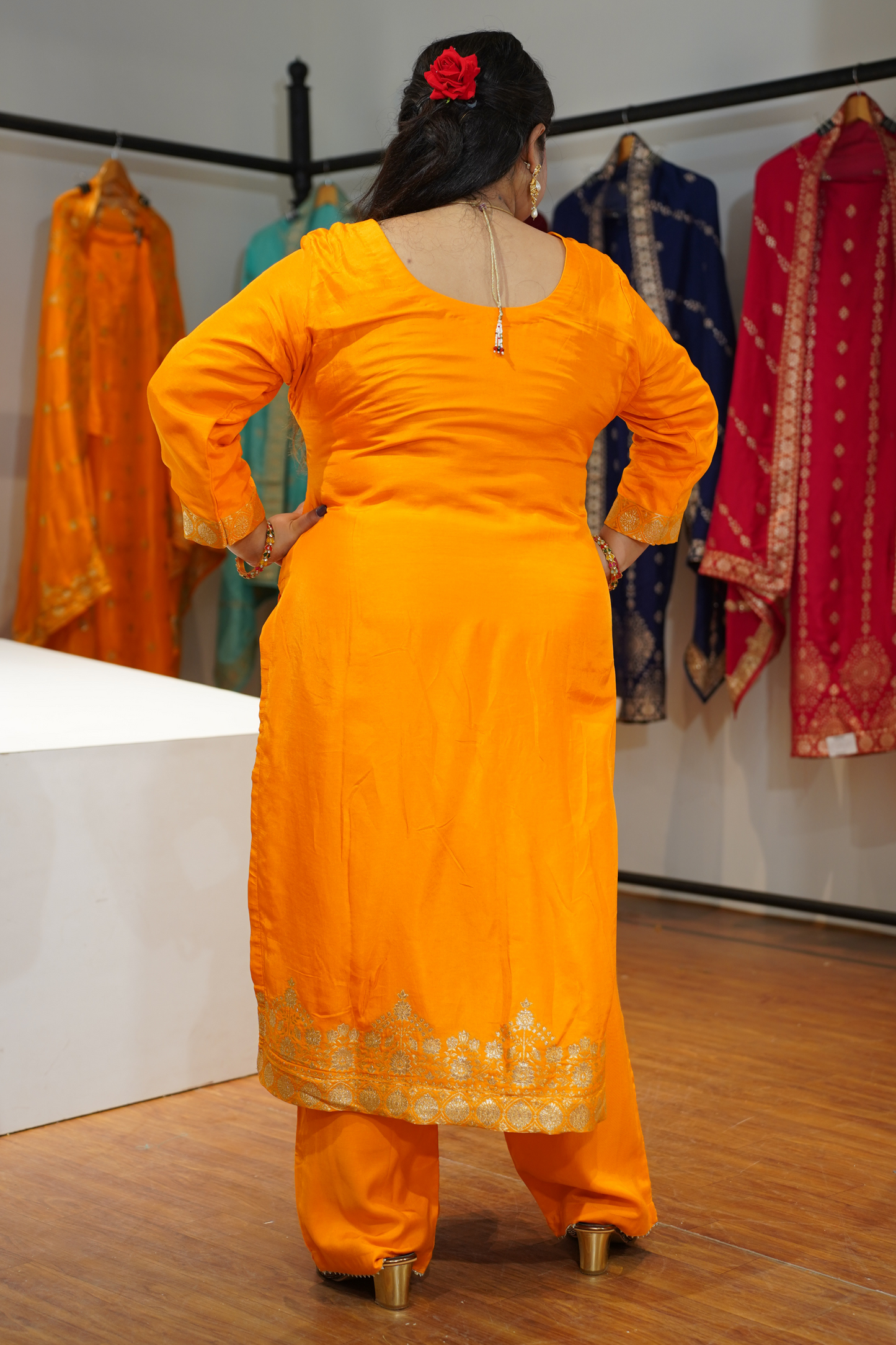 Suvarna Mustard Jacquard Silk Suit