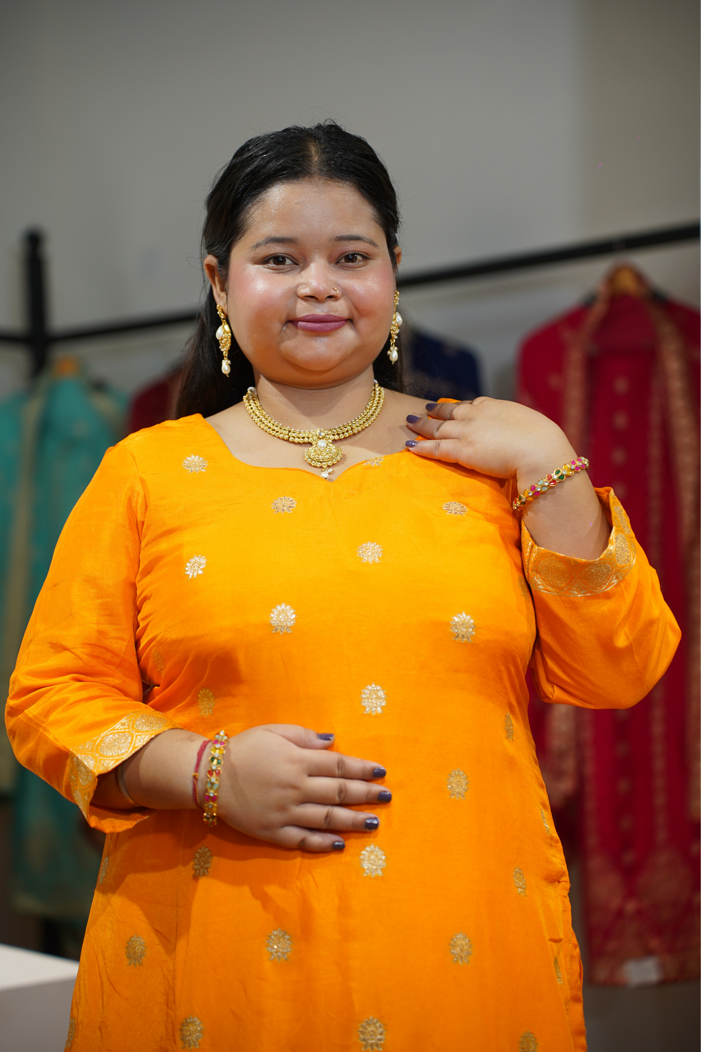 Suvarna Mustard Jacquard Silk Suit