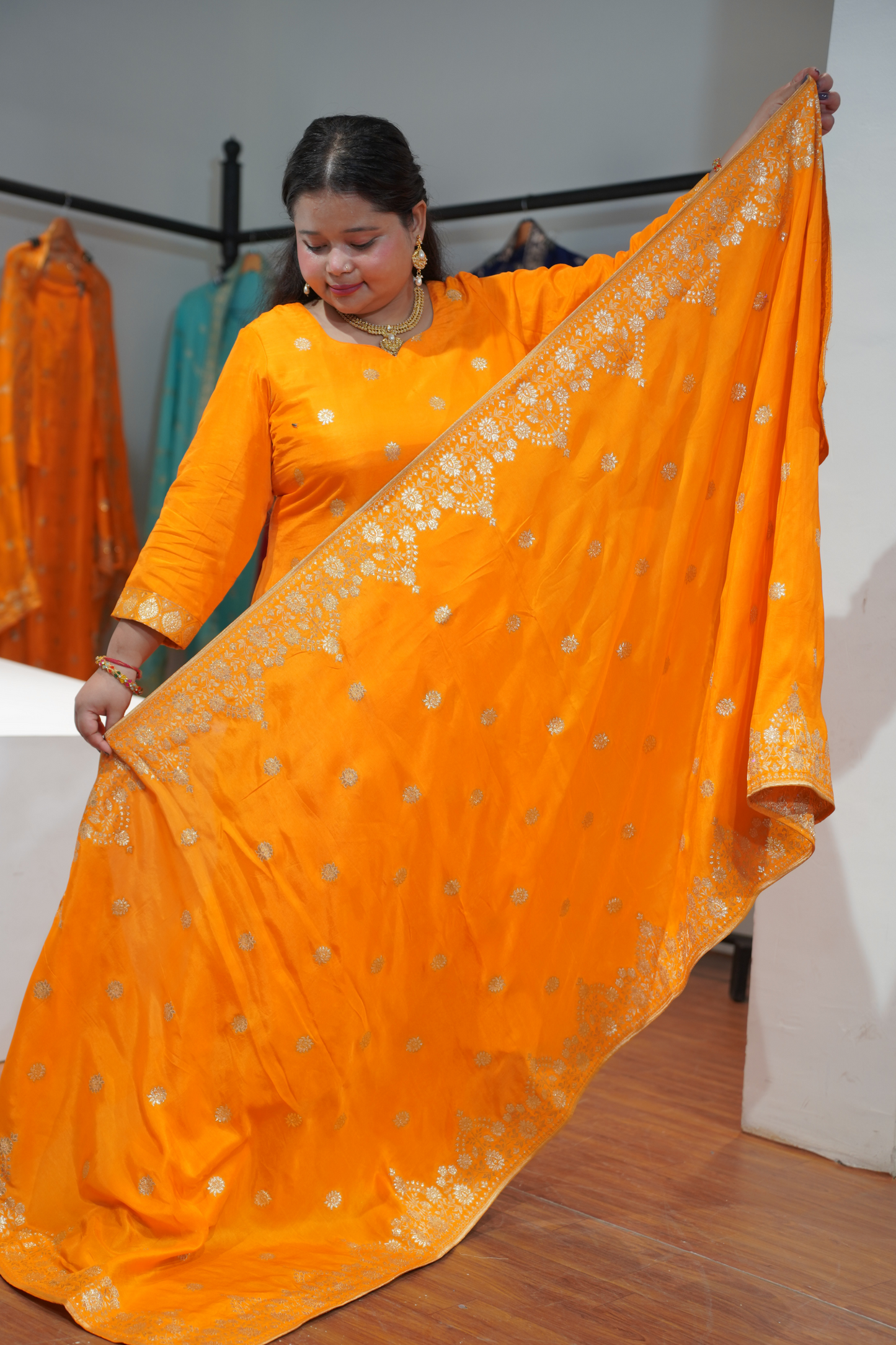 Suvarna Mustard Jacquard Silk Suit