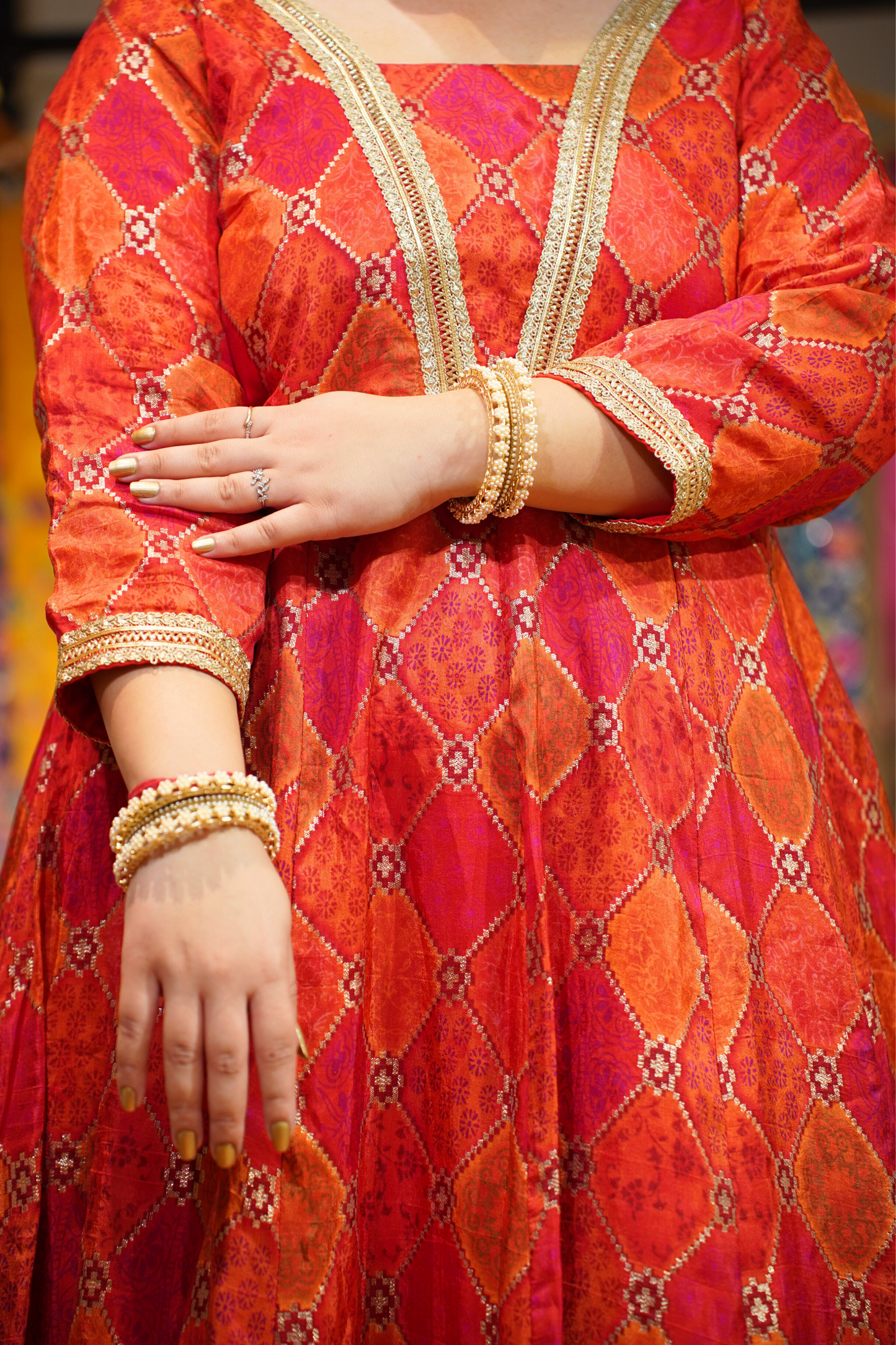 Tarini Orange Silk Dress with Jacquard Weave
