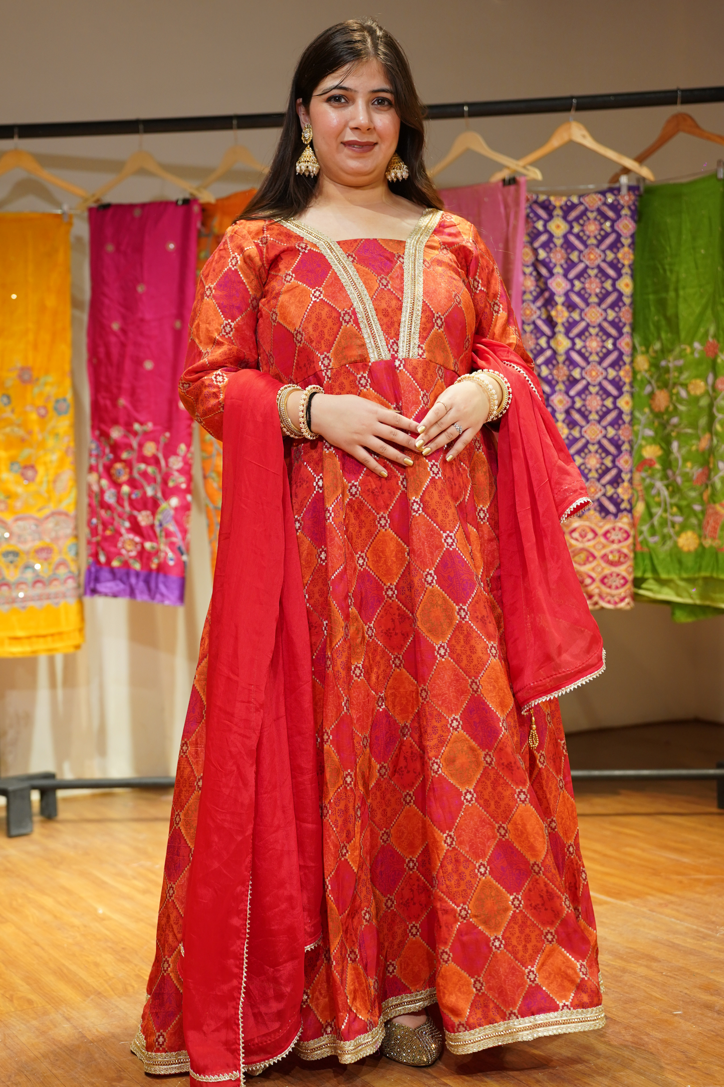 Tarini Orange Silk Dress with Jacquard Weave