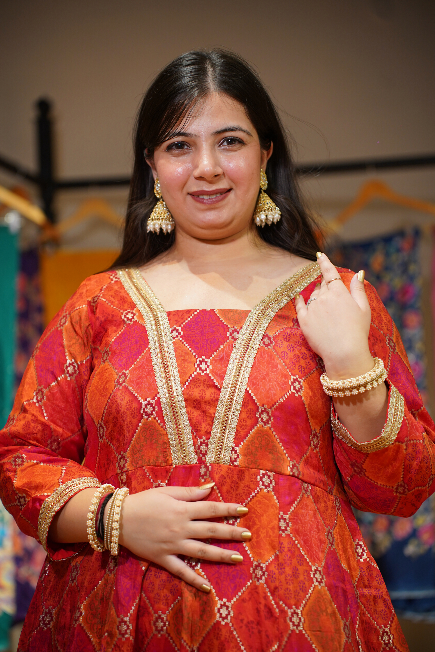 Tarini Orange Silk Dress with Jacquard Weave