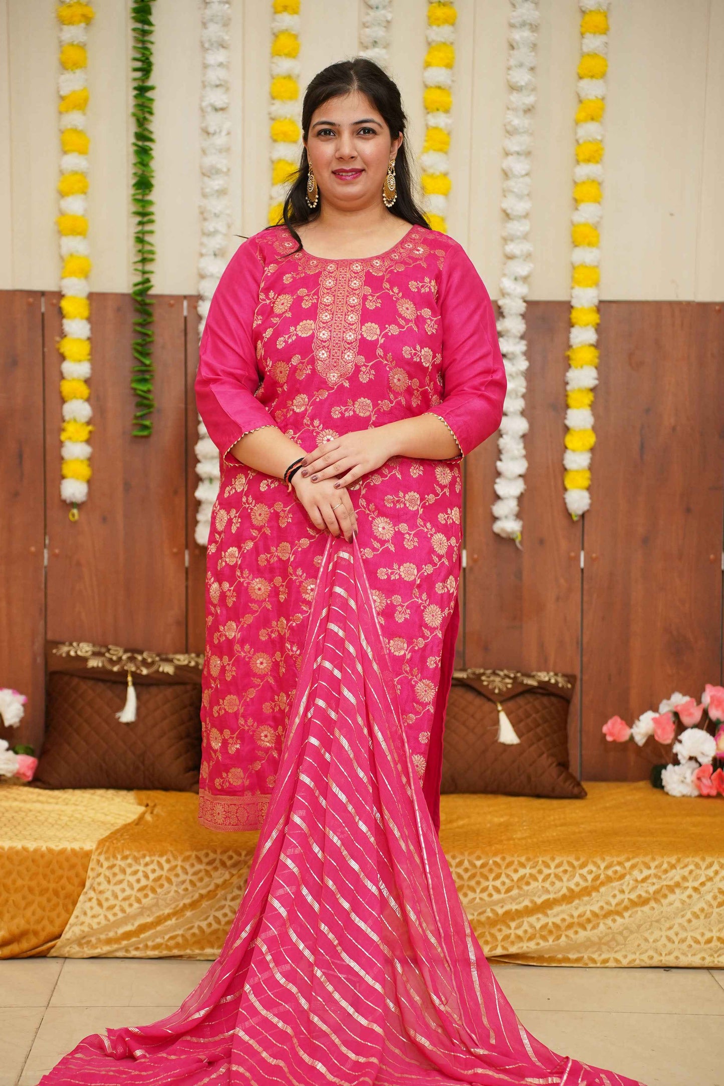Buy Plus Size ​Tickle Me Pink Silk Suit Set At Apella | Sizes XS to 10 XL | India | Free Delivery | Customized