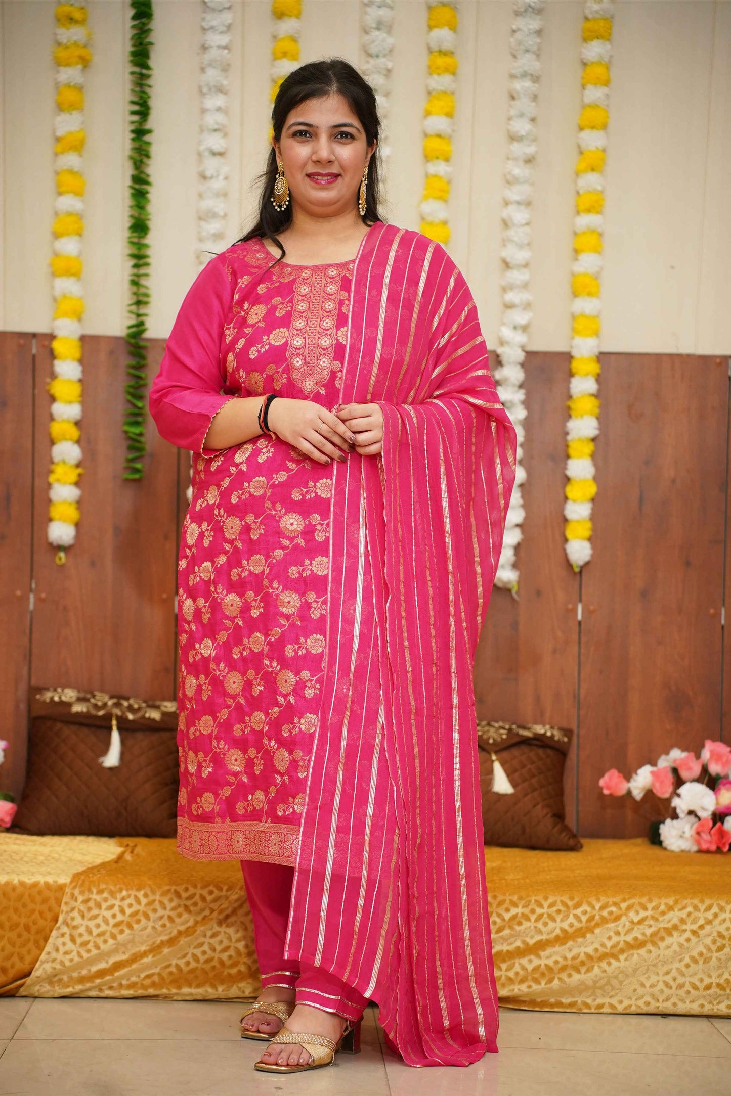 Buy Plus Size ​Tickle Me Pink Silk Suit Set At Apella | Sizes XS to 10 XL | India | Free Delivery | Customized