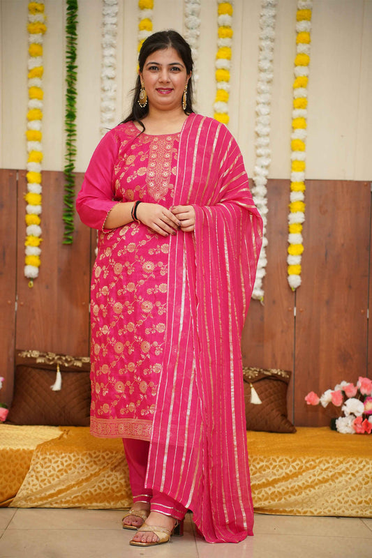 Buy Plus Size ​Tickle Me Pink Silk Suit Set At Apella | Sizes XS to 10 XL | India | Free Delivery | Customized