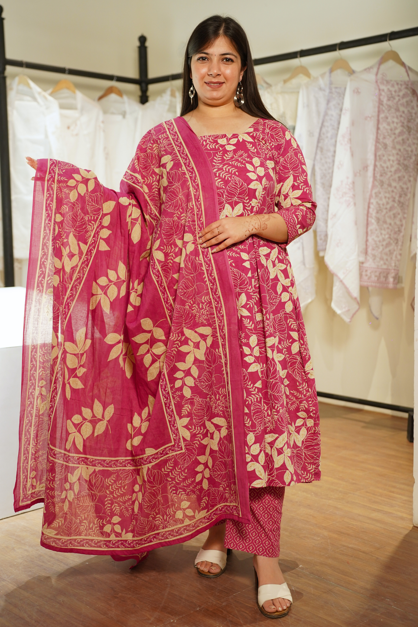 Tropical Pink Bagh Printed Cotton Kalidar Set