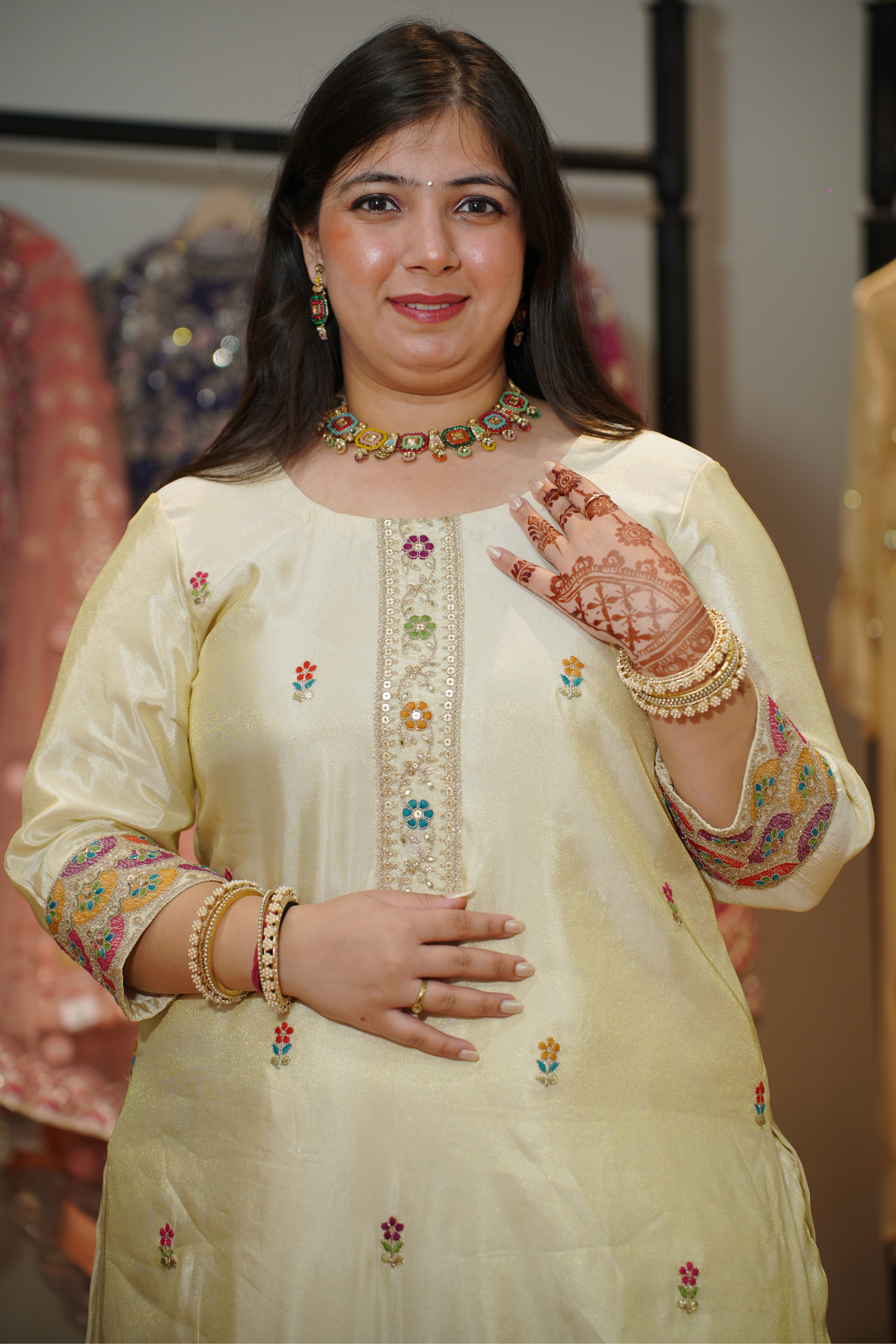 Vahini Ivory Tissue Shimmer Suit with Zari Embroidery