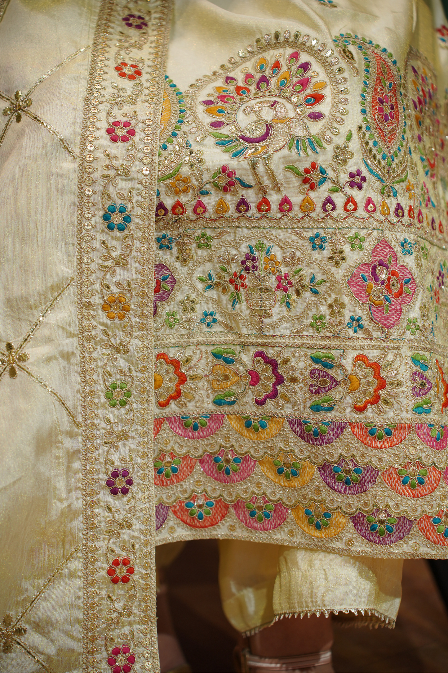 Vahini Ivory Tissue Shimmer Suit with Zari Embroidery