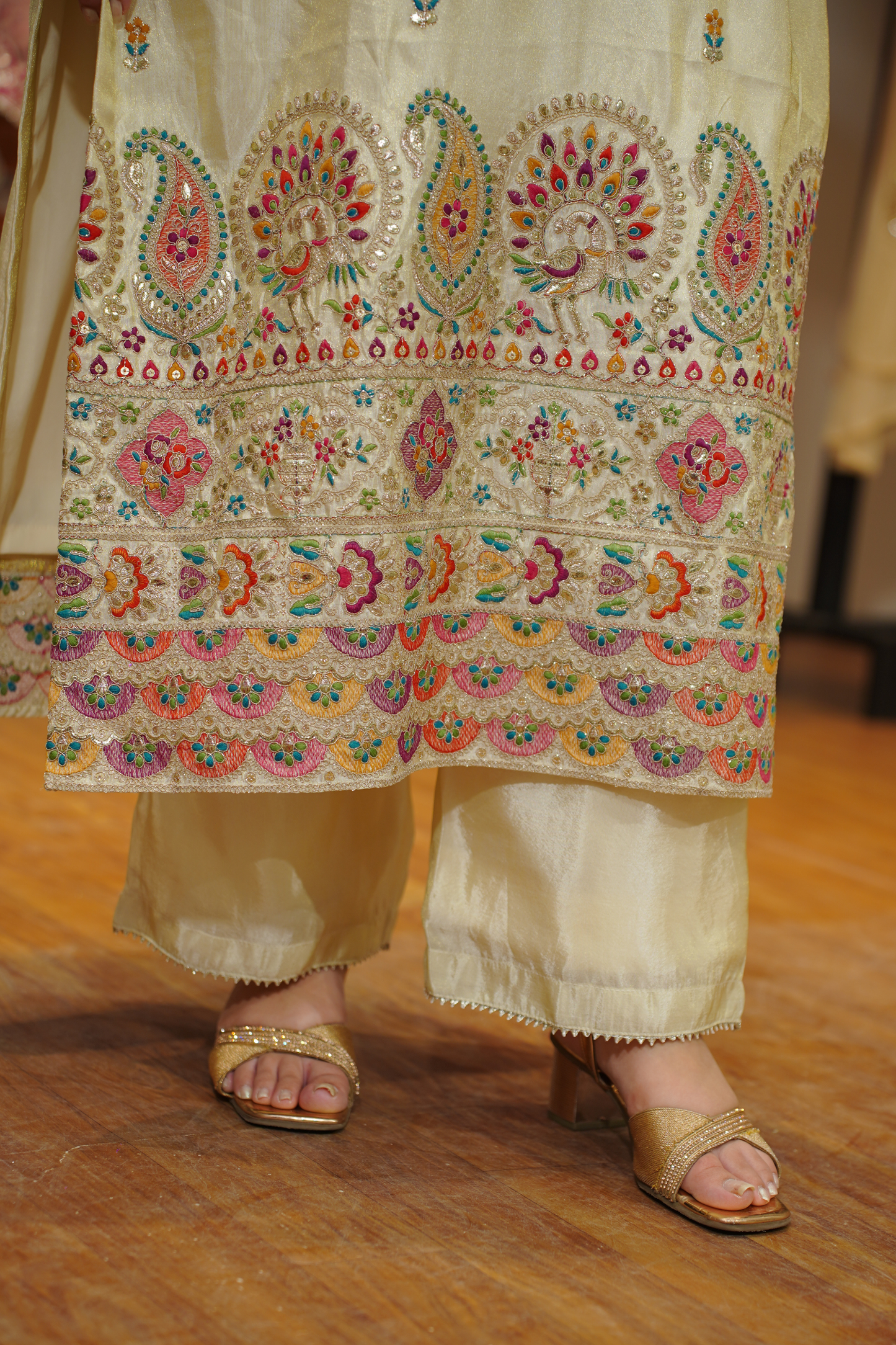 Vahini Ivory Tissue Shimmer Suit with Zari Embroidery