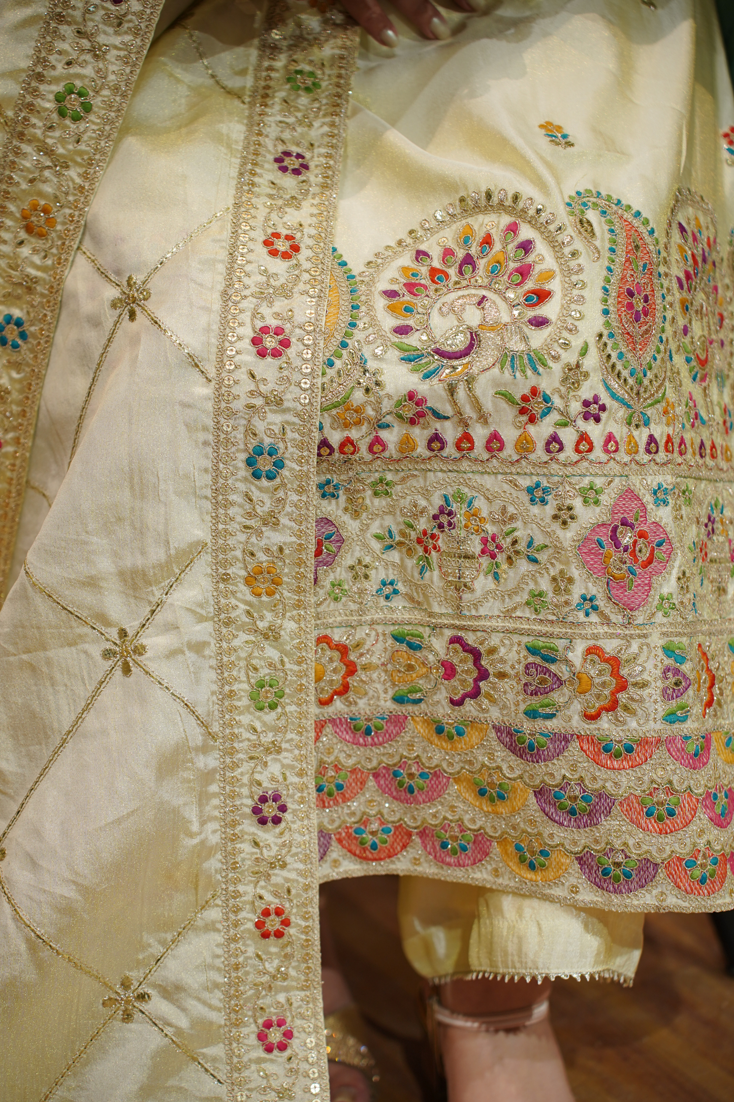 Vahini Ivory Tissue Shimmer Suit with Zari Embroidery