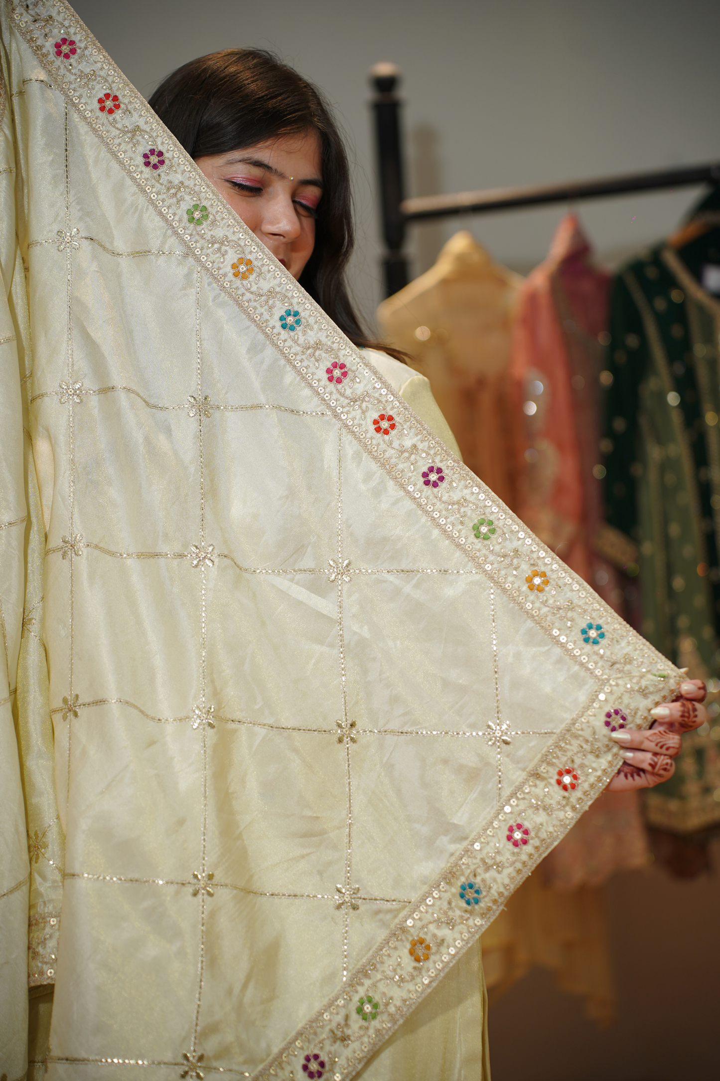 Vahini Ivory Tissue Shimmer Suit with Zari Embroidery