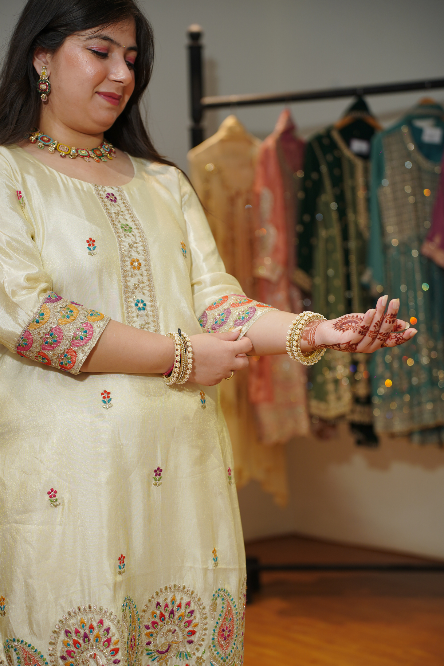 Vahini Ivory Tissue Shimmer Suit with Zari Embroidery