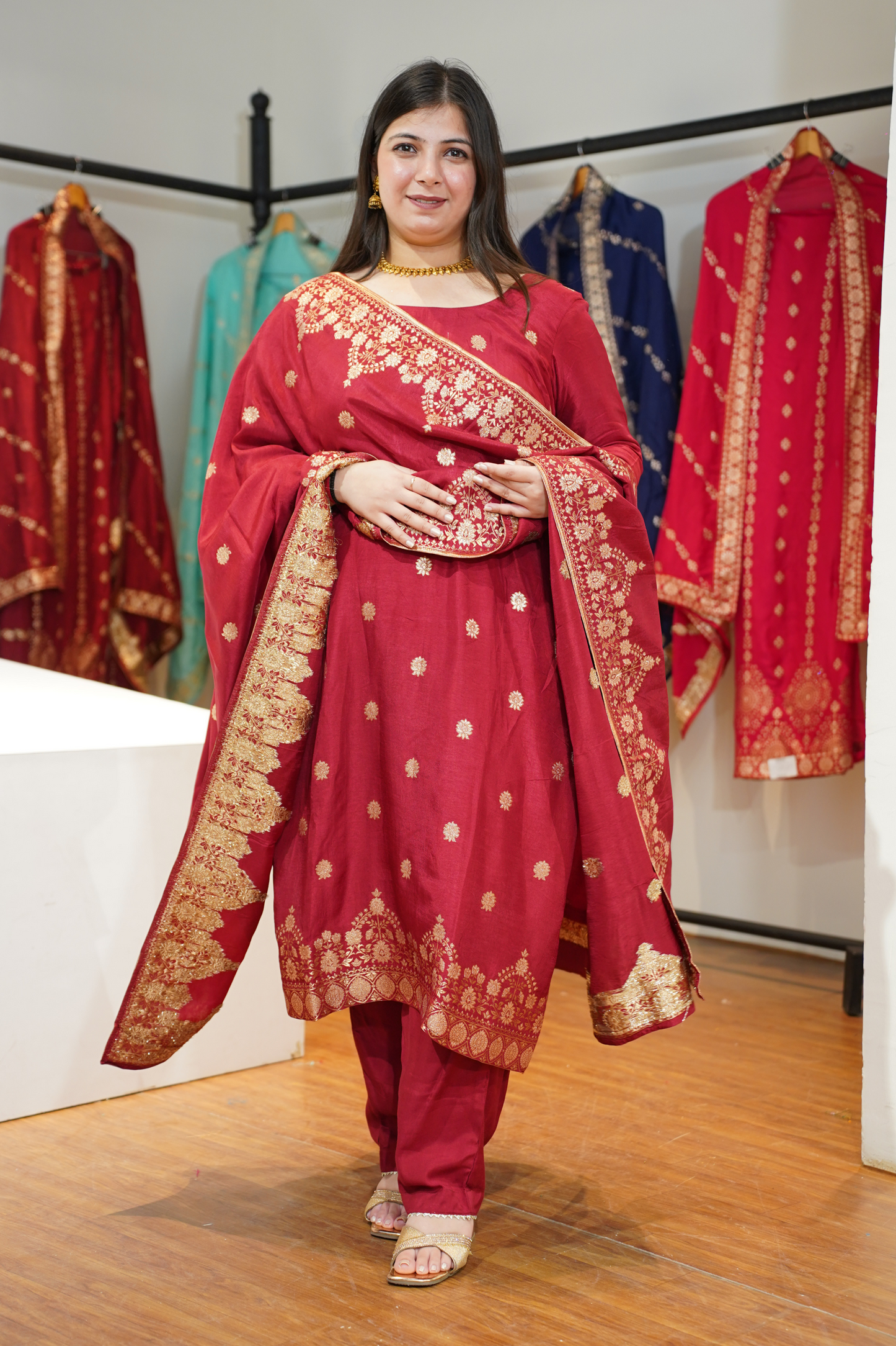 Vamika Maroon Jacquard Silk Suit