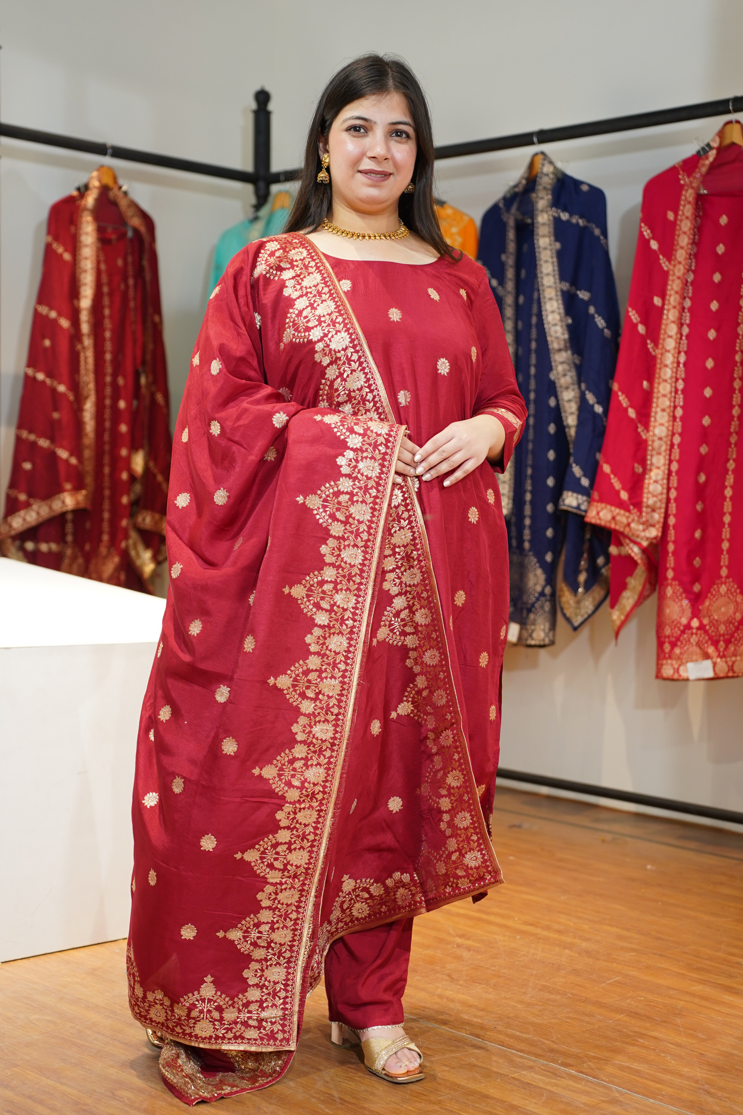 Vamika Maroon Jacquard Silk Suit