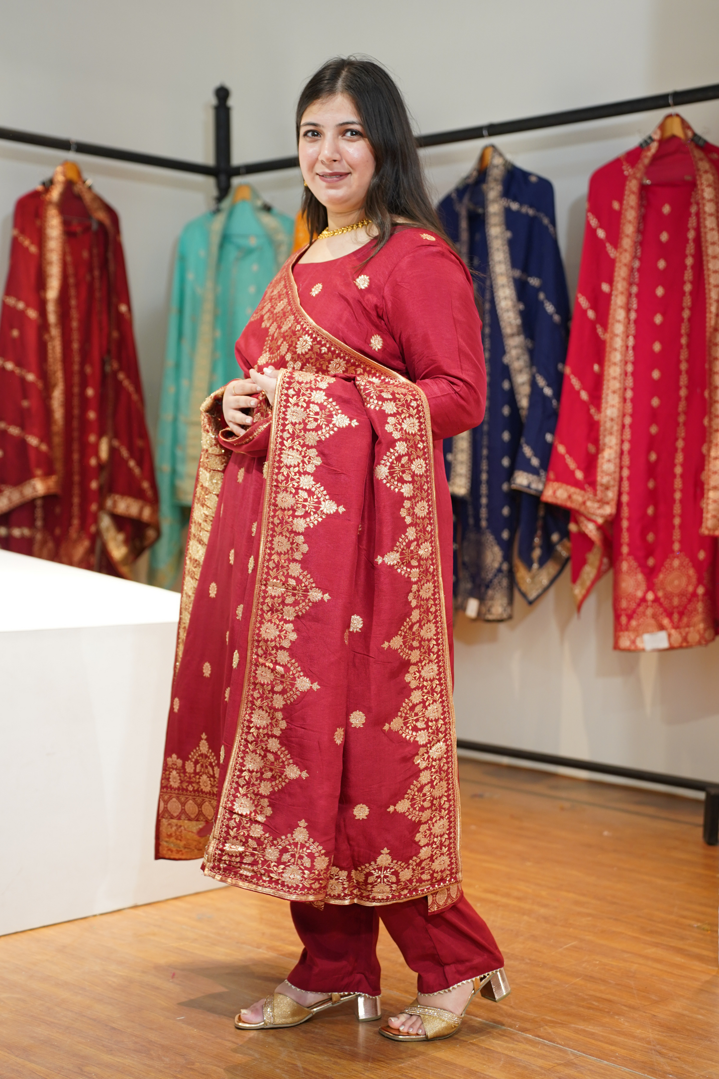 Vamika Maroon Jacquard Silk Suit