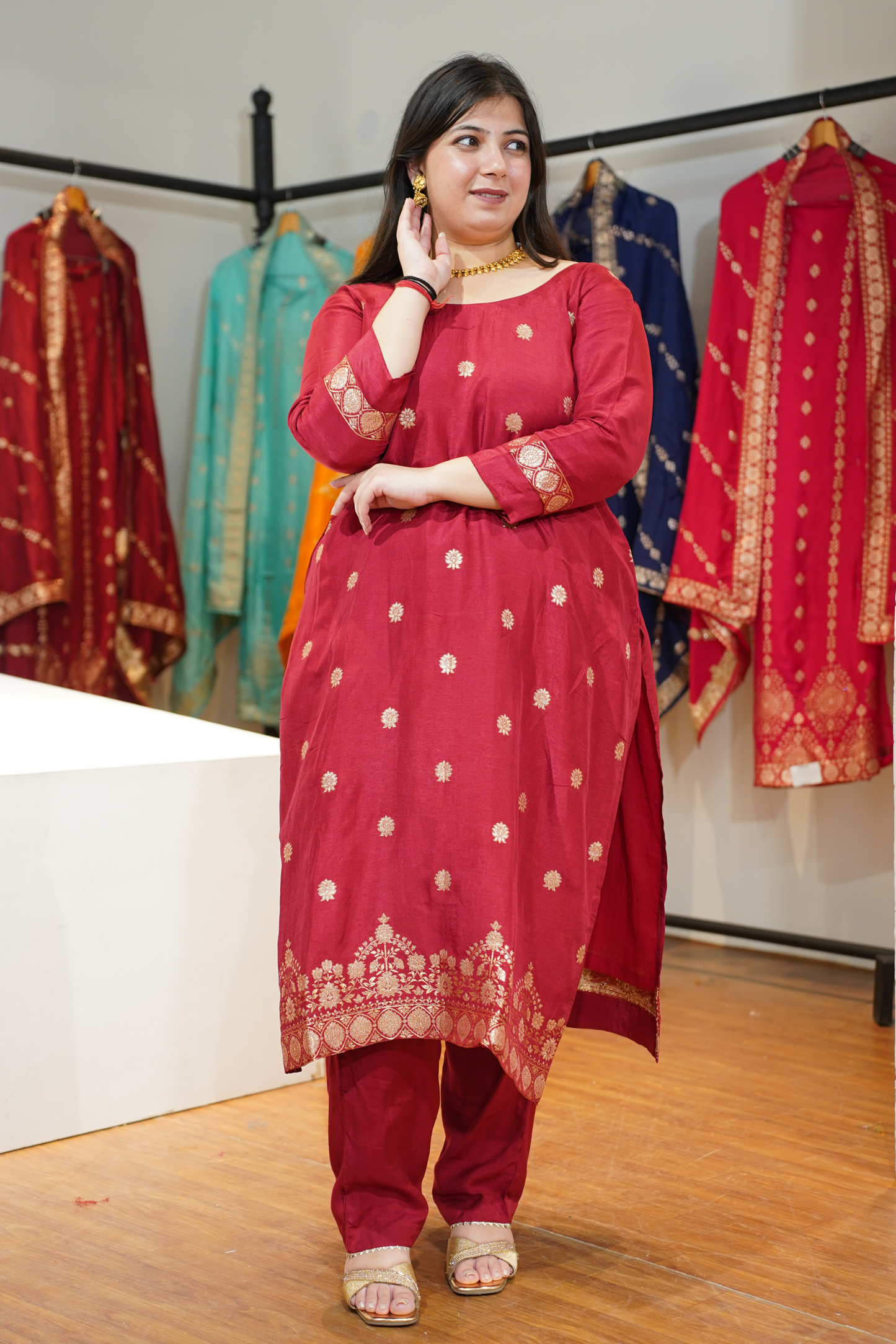 Vamika Maroon Jacquard Silk Suit