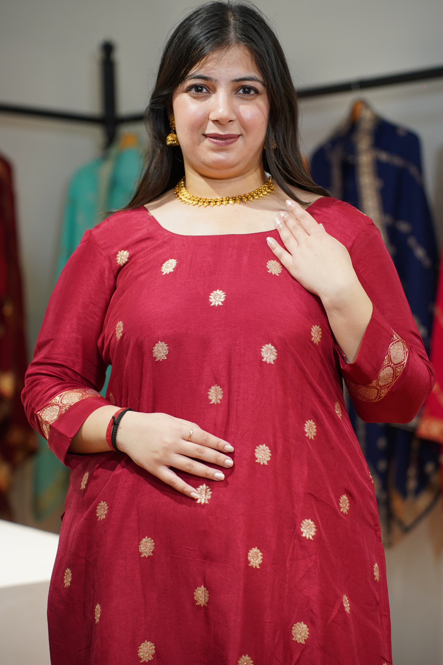 Vamika Maroon Jacquard Silk Suit