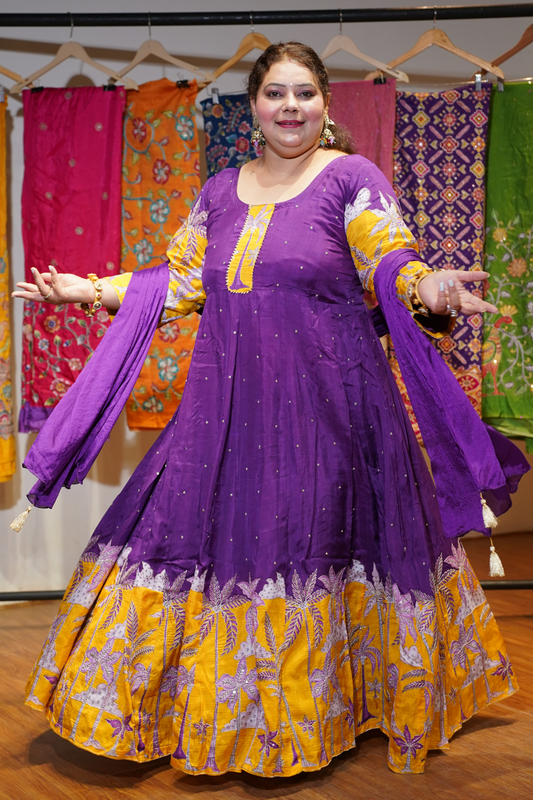 Vanya Purple Silk Dress with Exquisite Motifs
