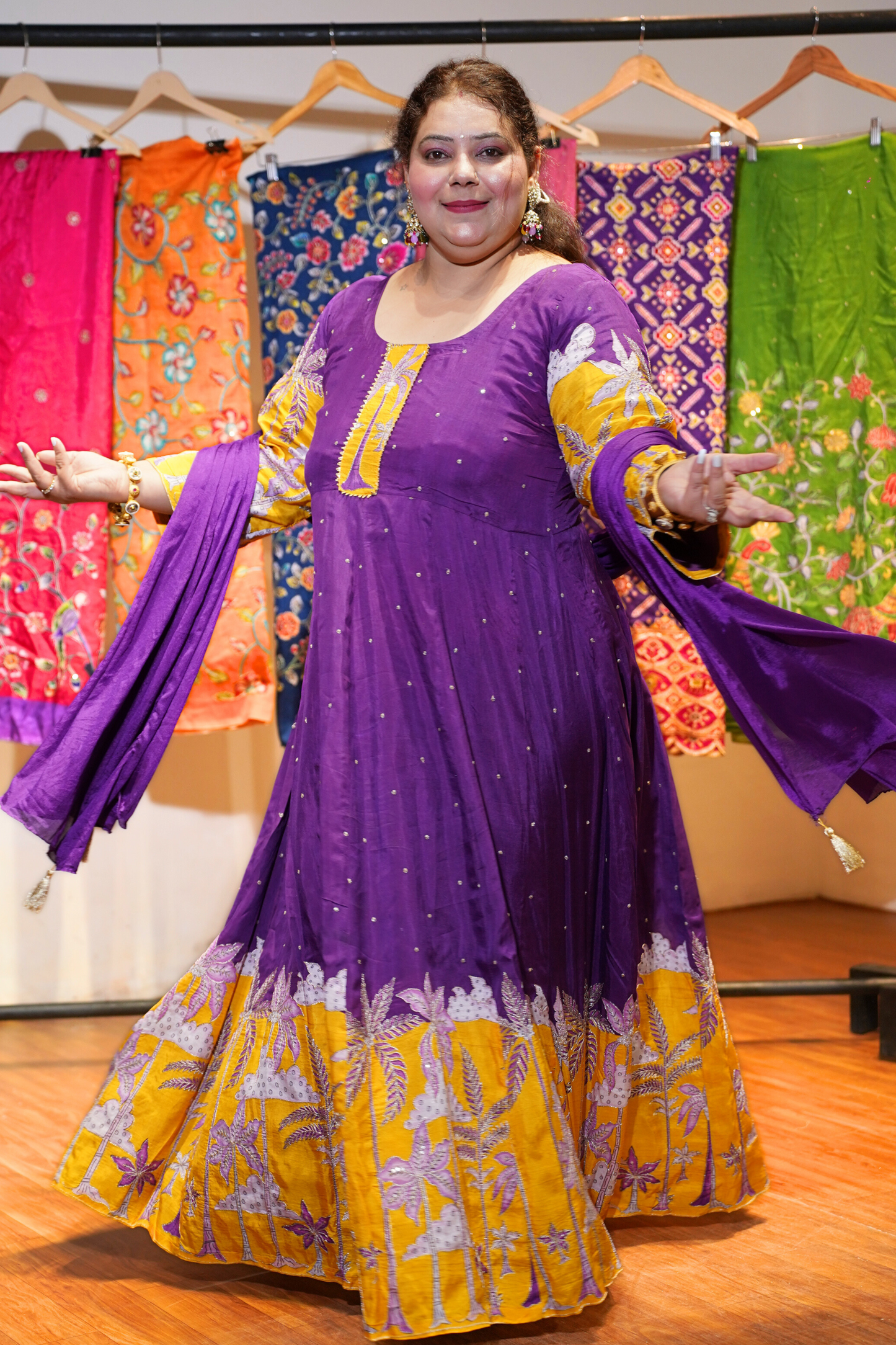 Vanya Purple Silk Dress with Exquisite Motifs