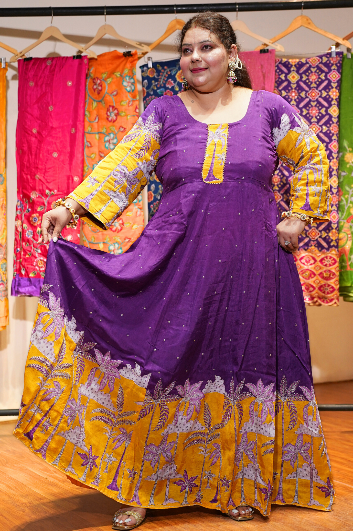 Vanya Purple Silk Dress with Exquisite Motifs