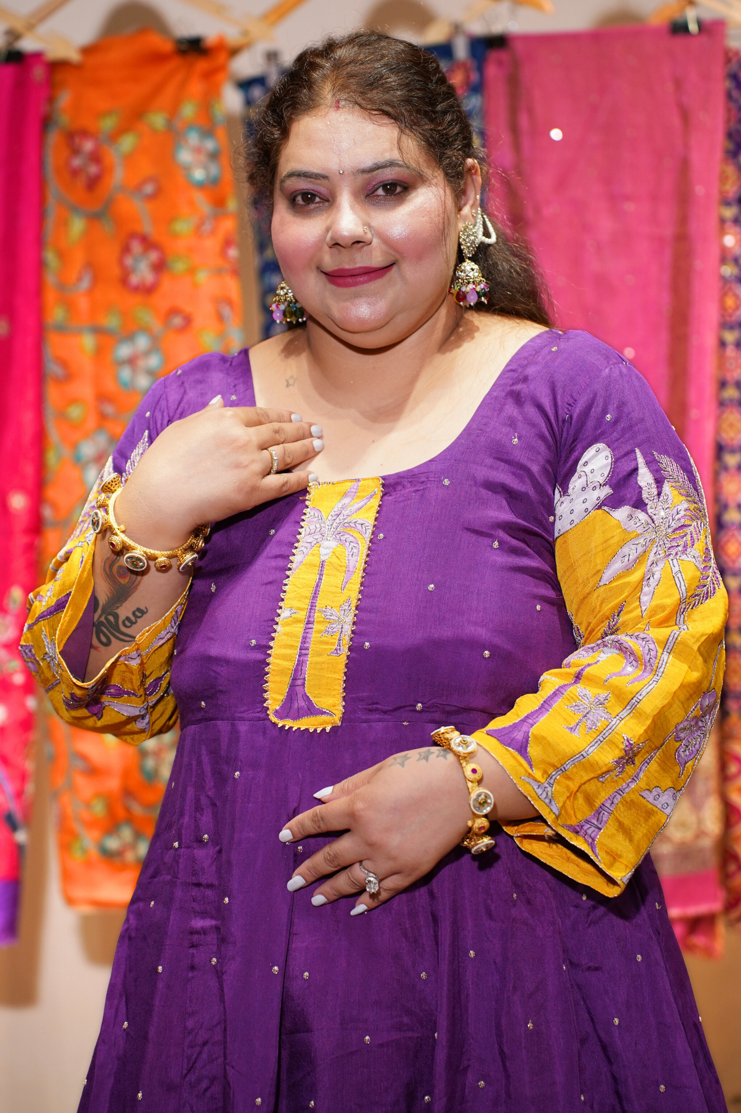 Vanya Purple Silk Dress with Exquisite Motifs