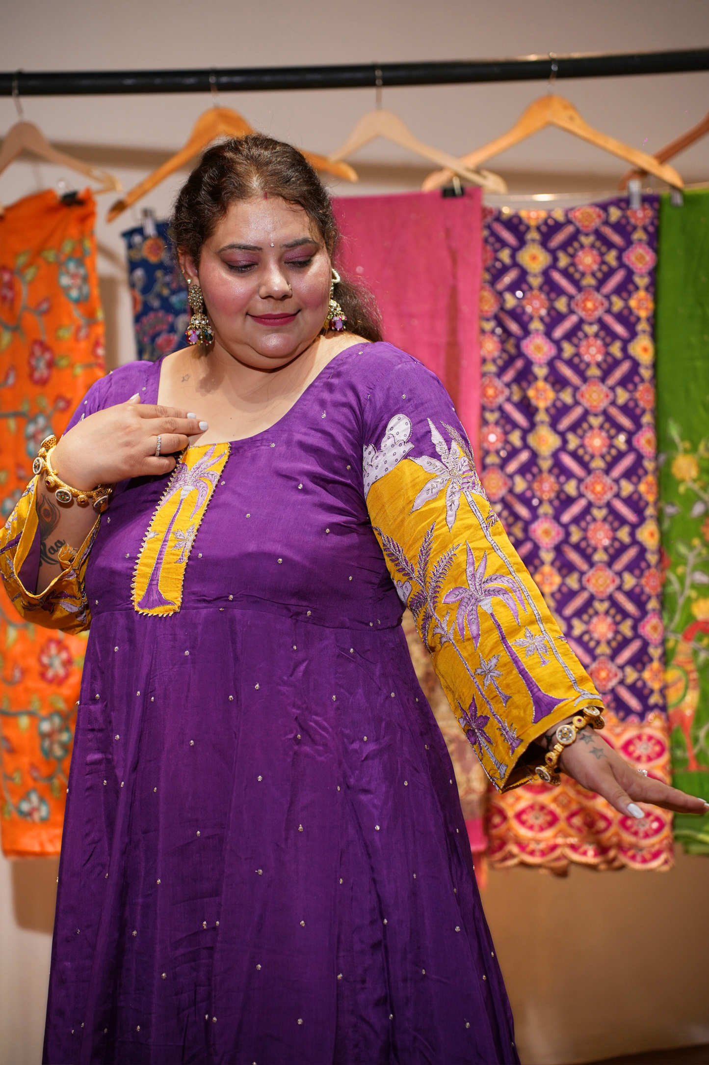 Vanya Purple Silk Dress with Exquisite Motifs