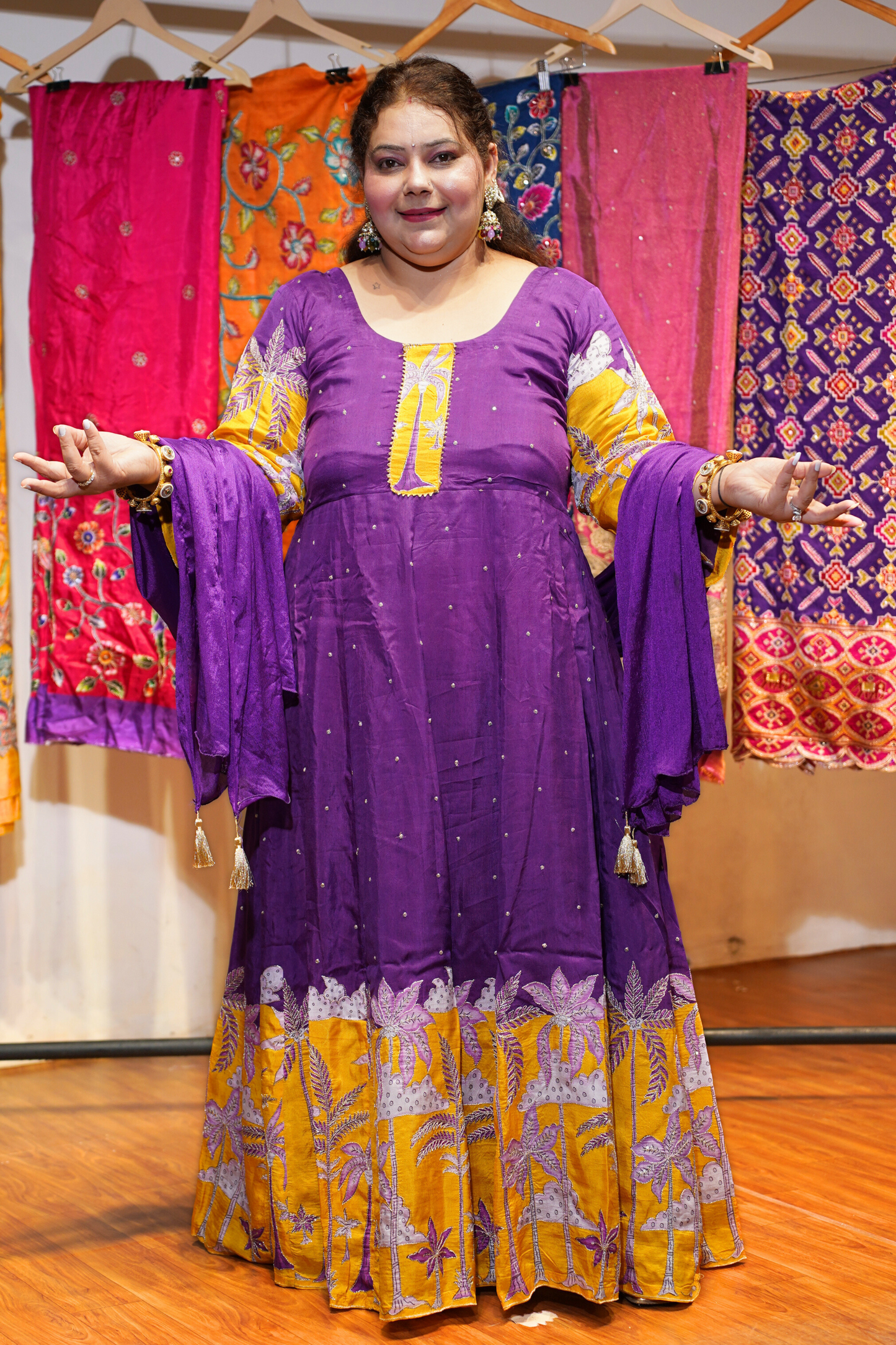 Vanya Purple Silk Dress with Exquisite Motifs