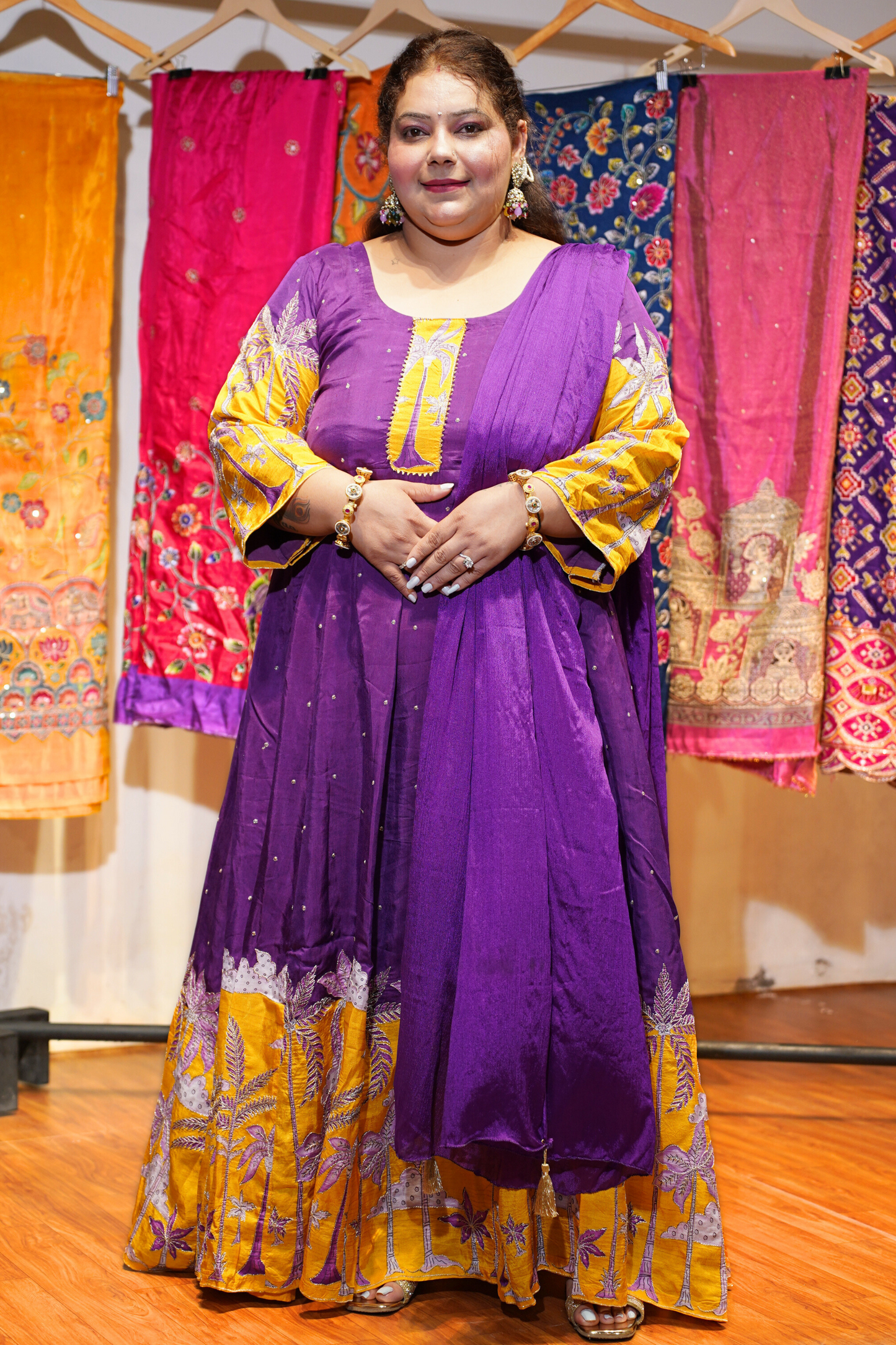 Vanya Purple Silk Dress with Exquisite Motifs