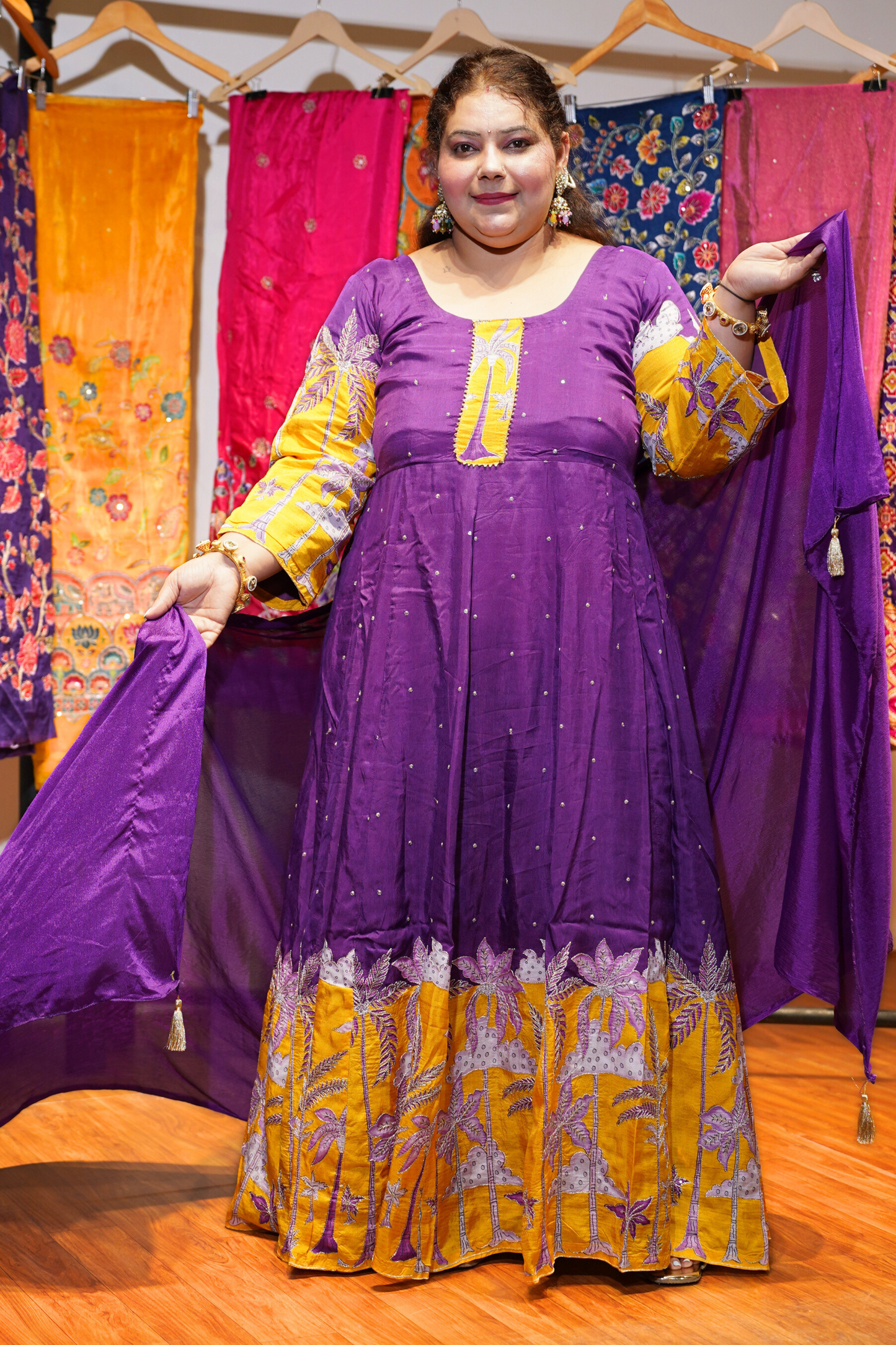 Vanya Purple Silk Dress with Exquisite Motifs