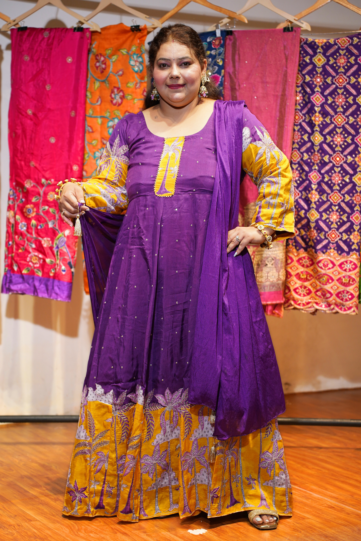 Vanya Purple Silk Dress with Exquisite Motifs